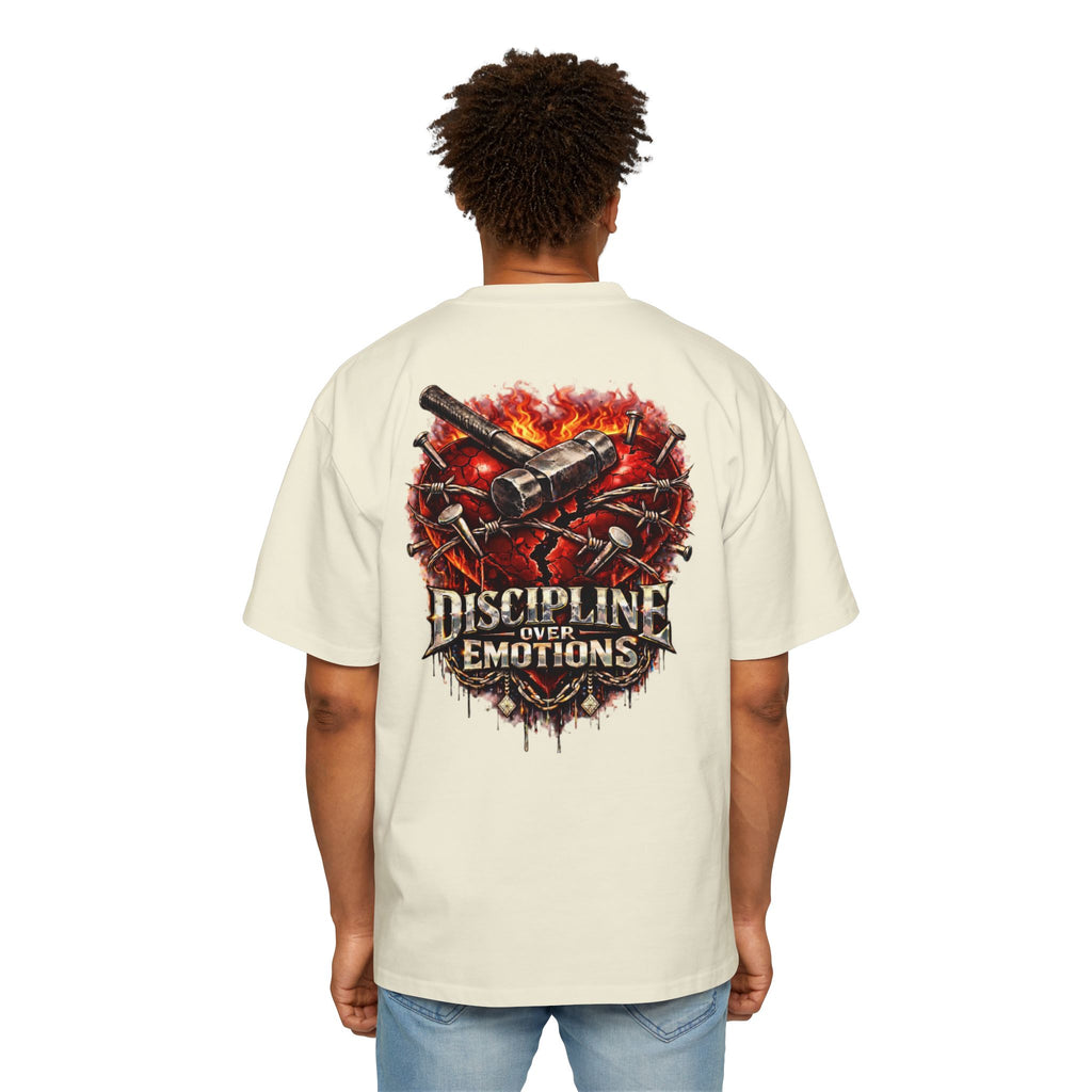 Oversized Discipline Over Emotions (Back) Graphic Tee (Red Heart) Printify