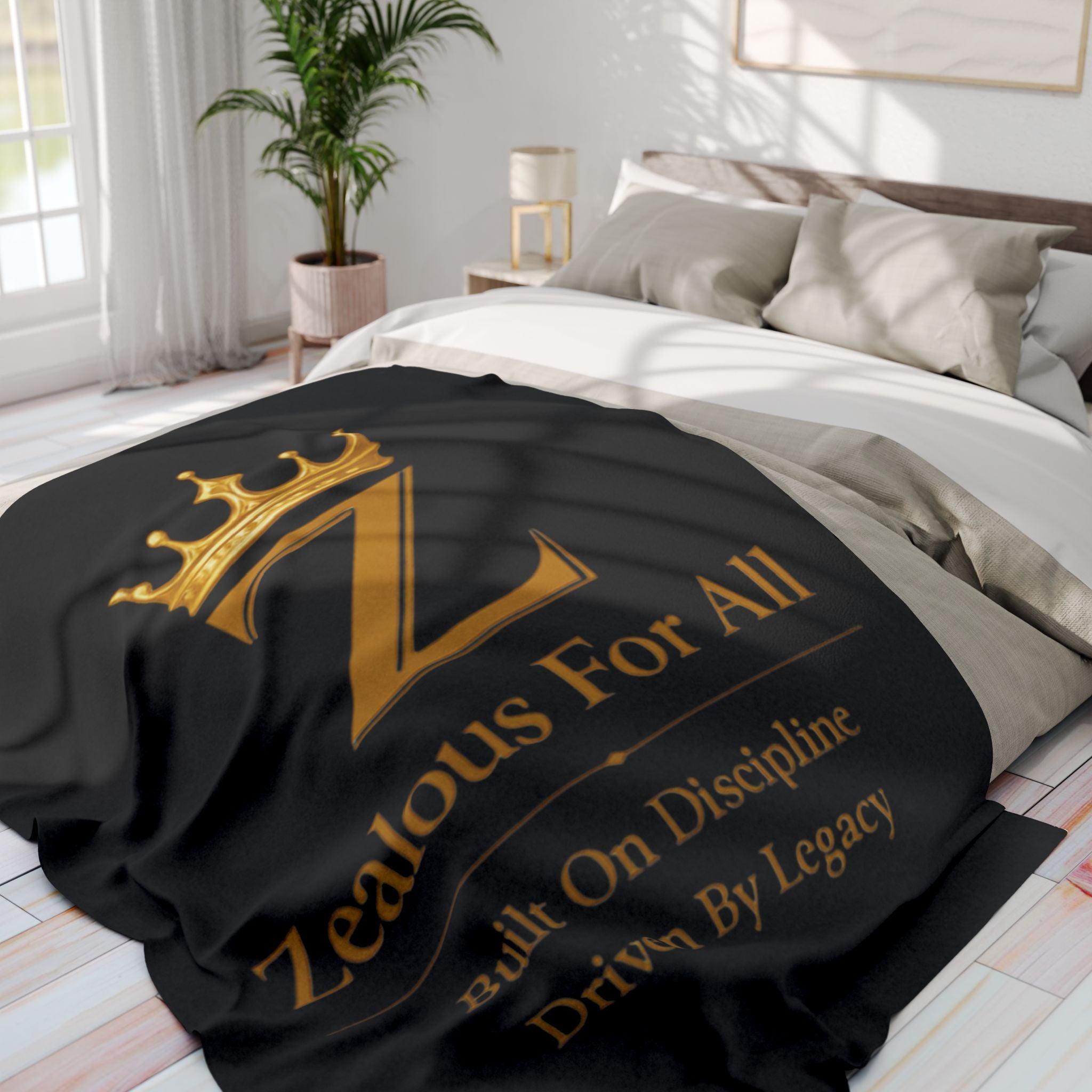 First Zealous For All Gold Crown Throw Drop 01 — Black Arctic Fleece Blanket Printify