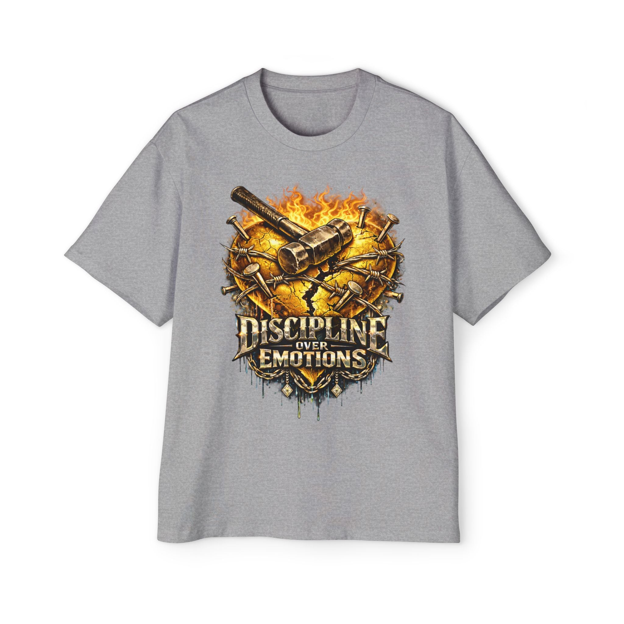 Oversized Discipline Over Emotions Graphic Tee (Gold Heart) Printify