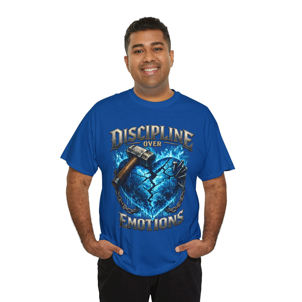 Discipline Over Emotions Graphic T-Shirt (Blue Heart) Printify
