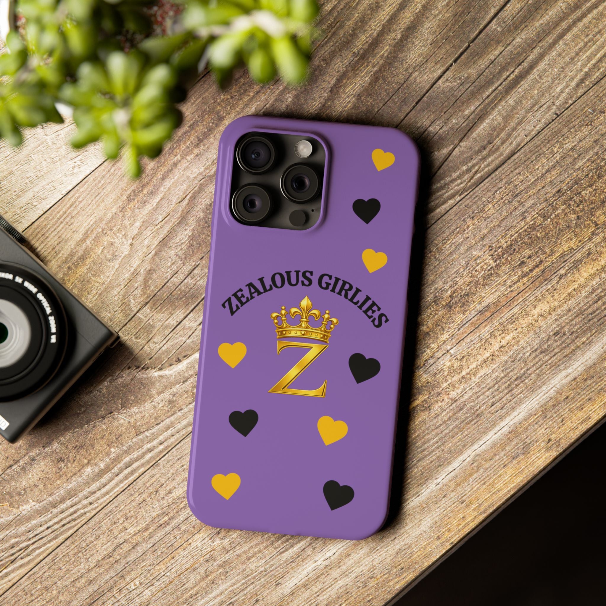 Zealous Girlies 'Z' Crown Slim Phone Case — Purple & Gold Heart Design Printify
