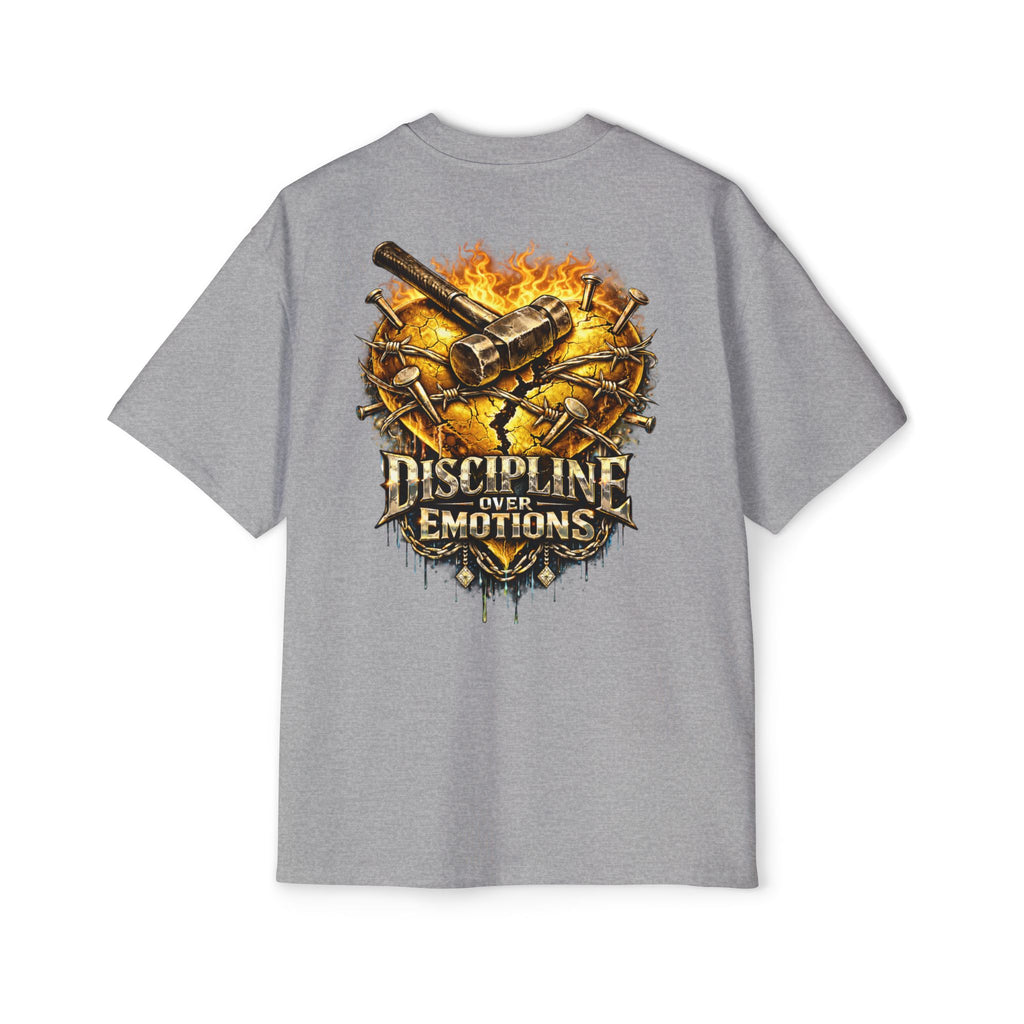 Oversized Discipline Over Emotions (Back) Graphic Tee (Gold Heart) Printify