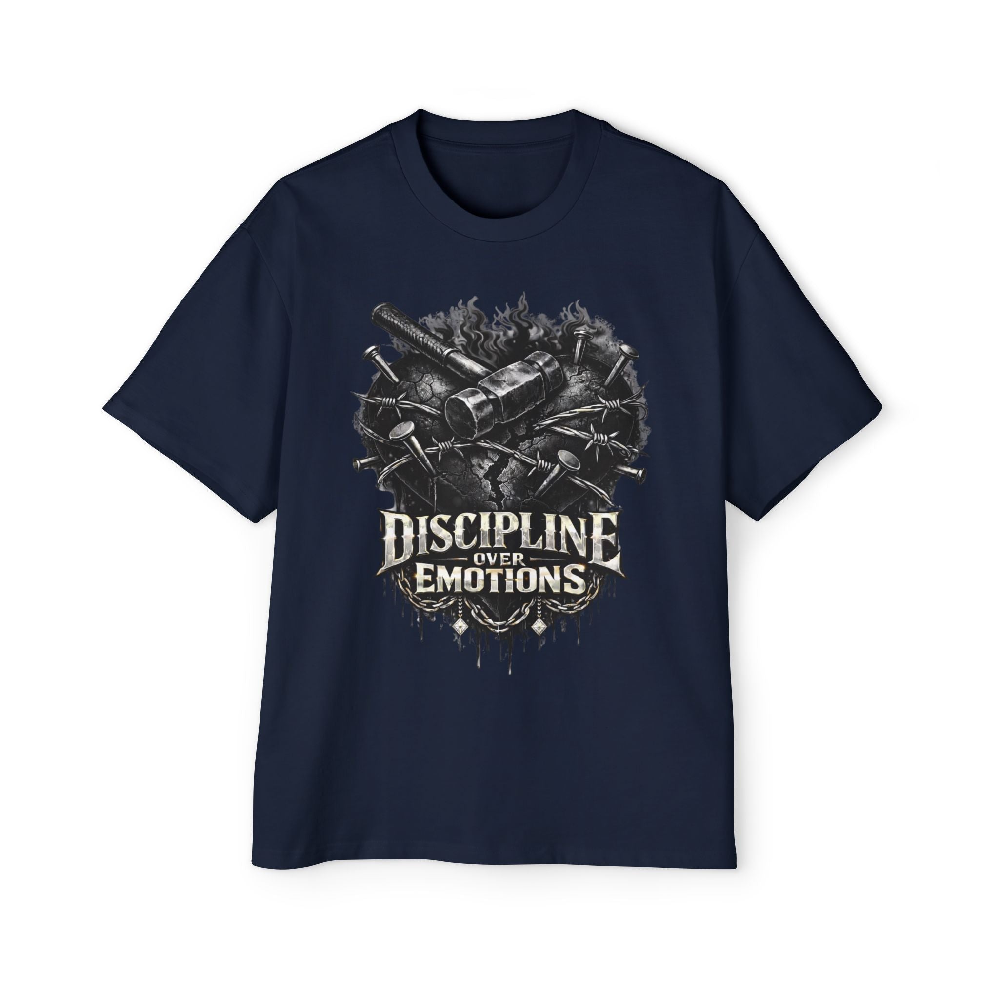 Oversized Discipline Over Emotions Graphic Tee (Black Heart) Printify