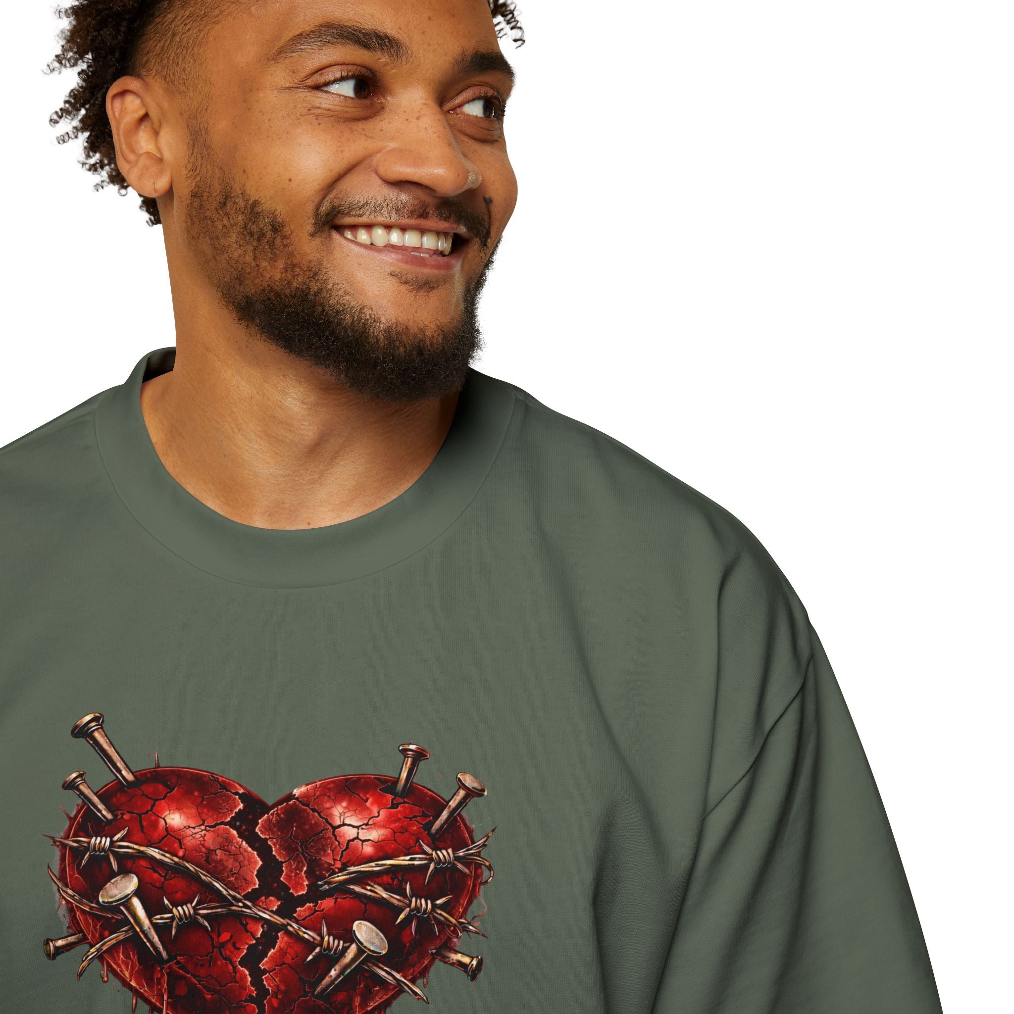 Oversized Discipline Over Emotions (Back) Graphic Tee (Red Heart) Printify