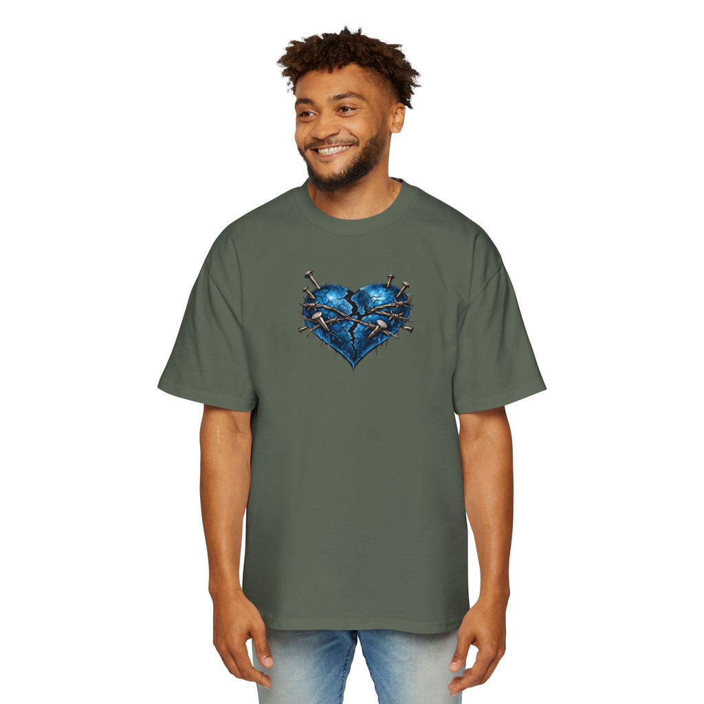 Oversized Discipline Over Emotions (Back) Graphic Tee (Blue Heart) Printify