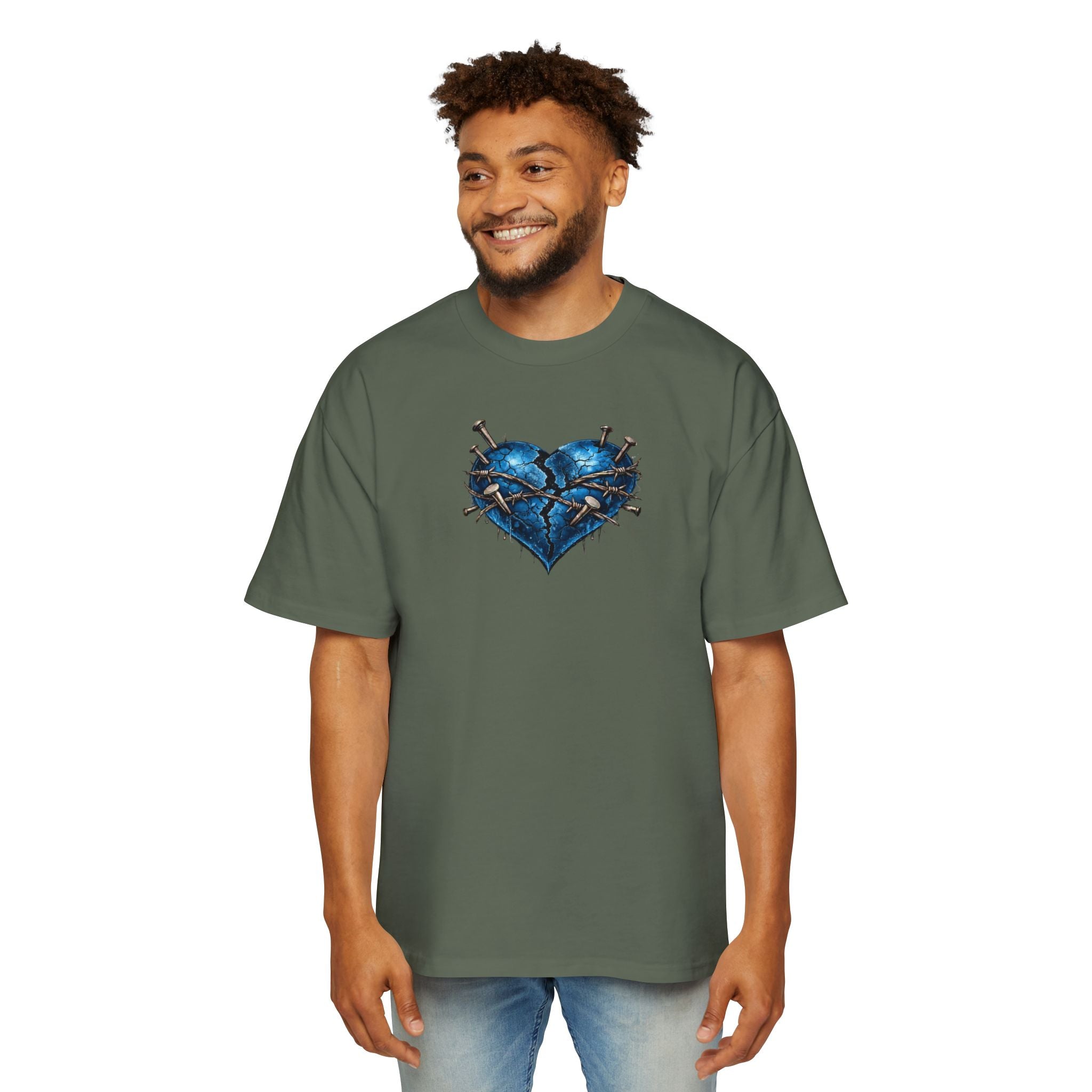 Oversized Discipline Over Emotions (Back) Graphic Tee (Blue Heart) Printify
