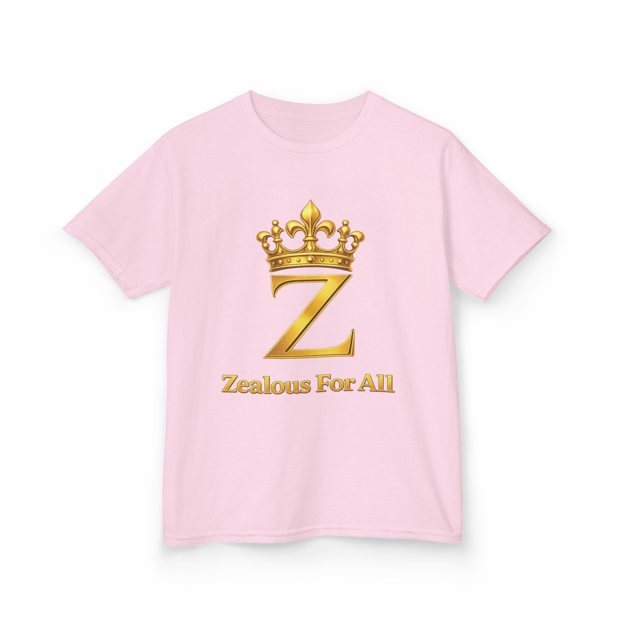 First Kids Zealous For All T-Shirt Drop 01 — Gold Logo Kids Tee Printify