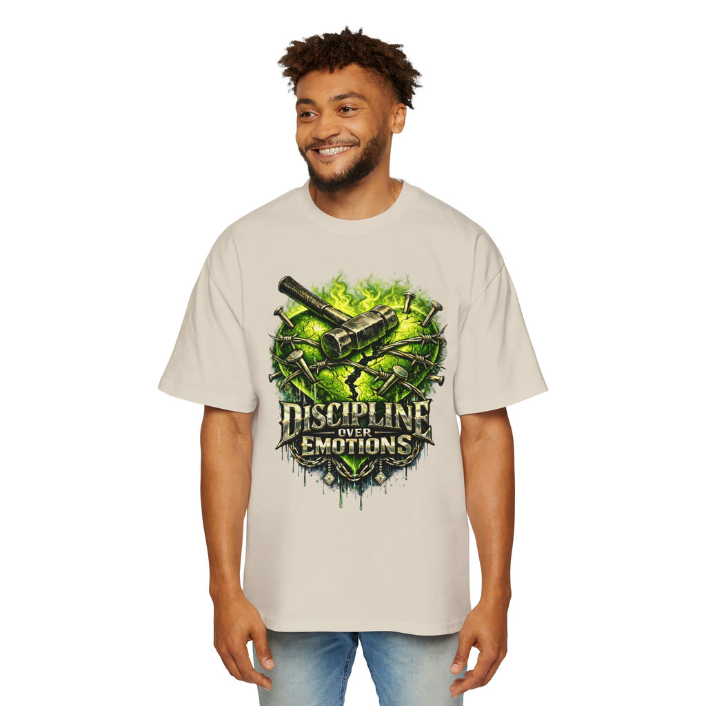 Oversized Discipline Over Emotions Graphic Tee (Green Heart) Printify