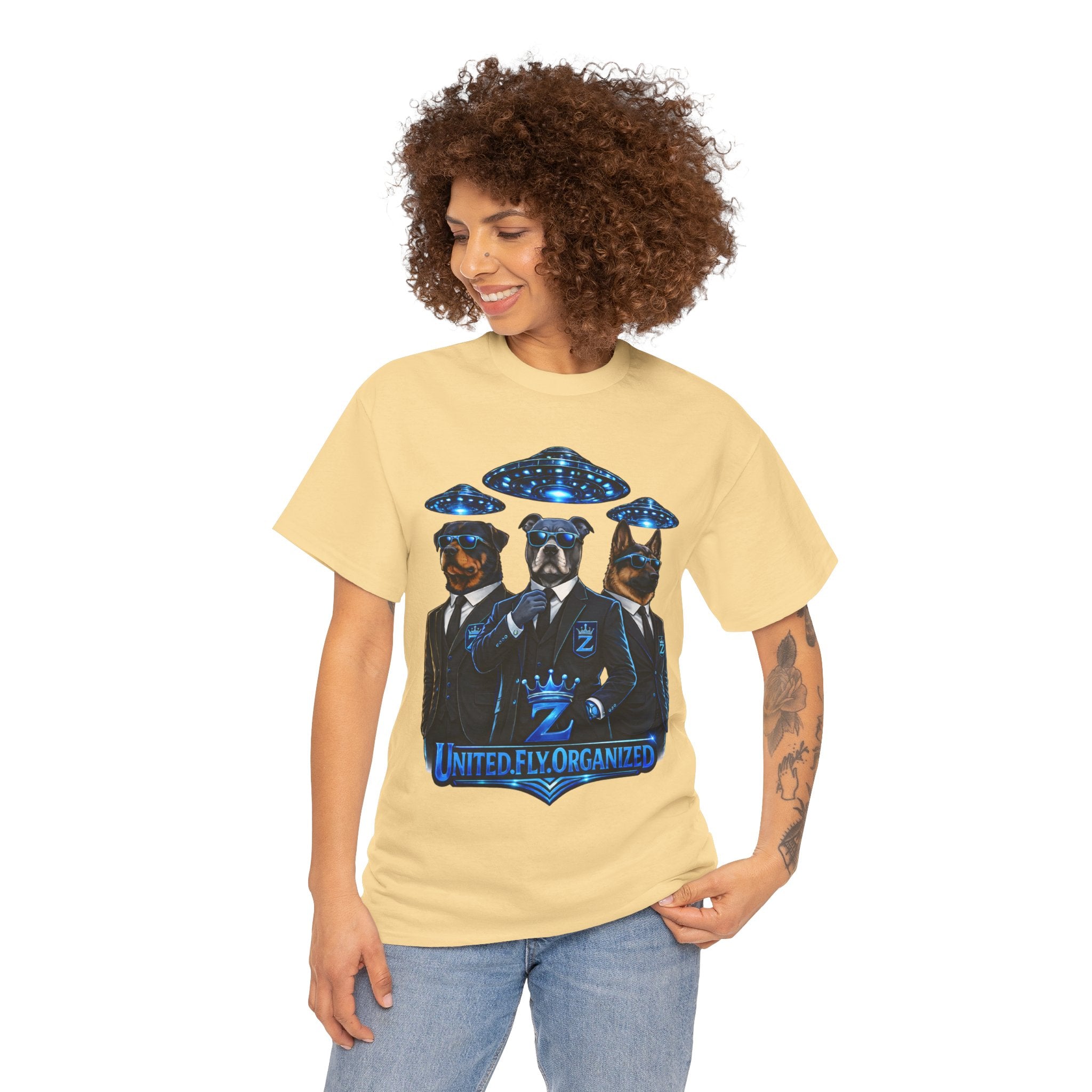 Adult "United. Fly. Organized." Graphic Tee (Blue) Printify