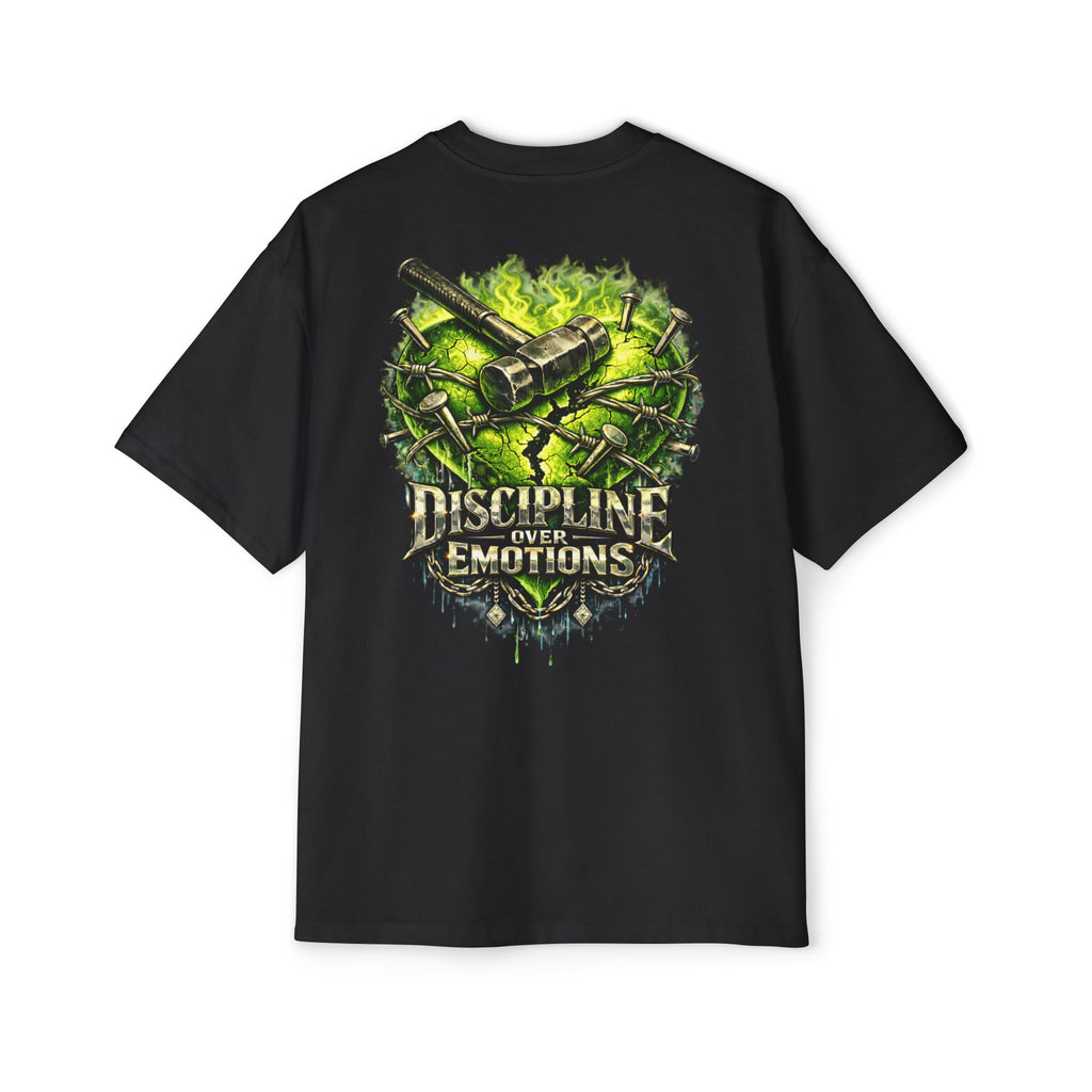 Adult *Oversized* Discipline Over Emotions (Back) Graphic Tee (Lime Green Heart) Printify