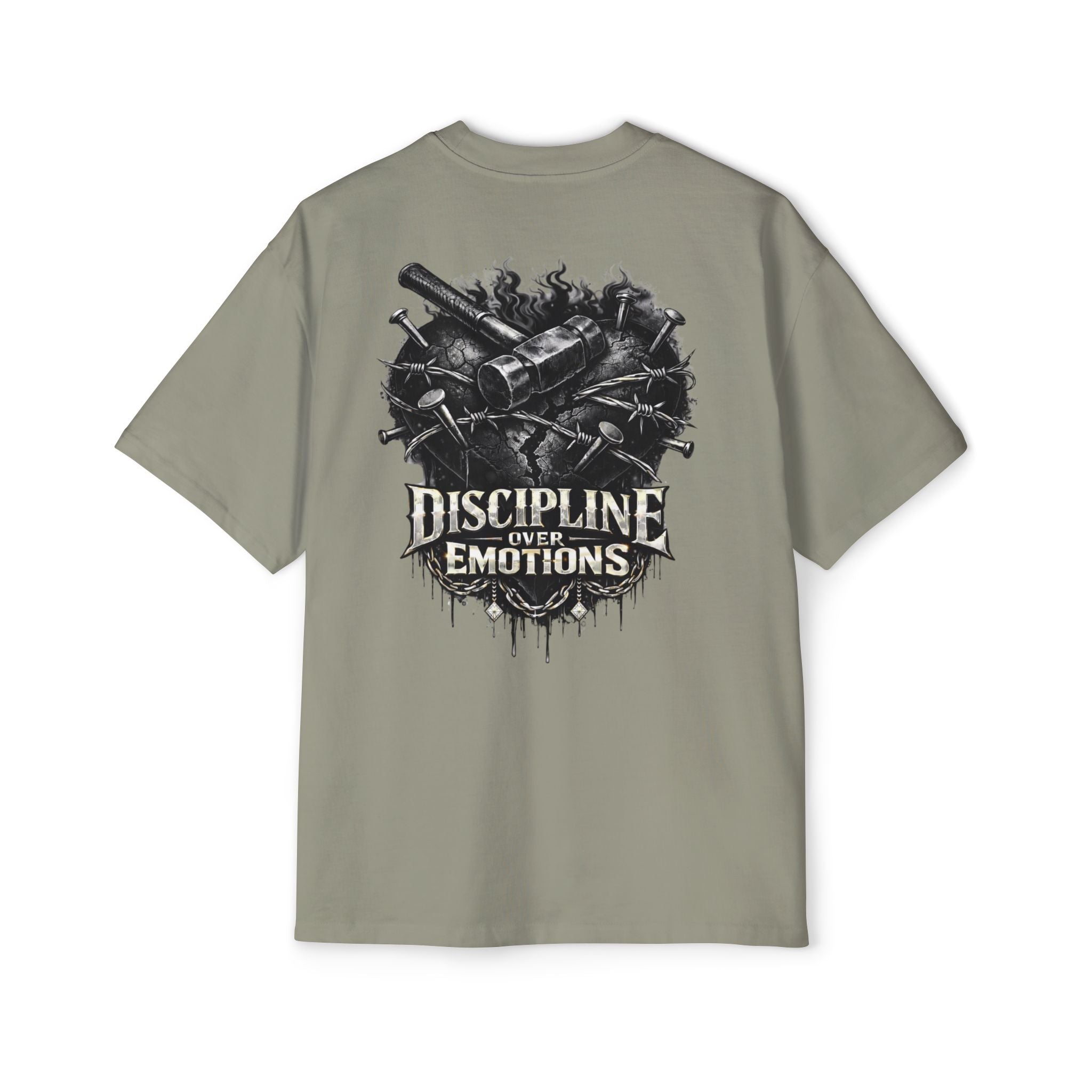 Oversized Discipline Over Emotions (Back) Graphic Tee (Black Heart) Printify