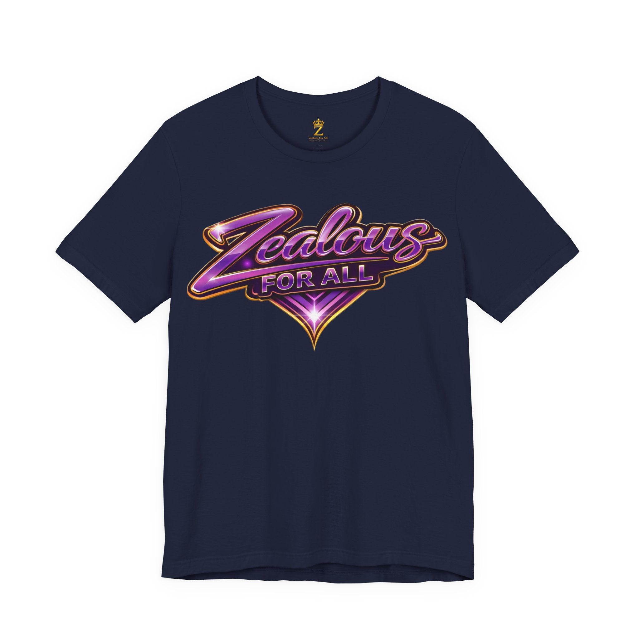 CUSTOM Zealous For All Graphic T-Shirt (Purple & Gold Trim Logo)