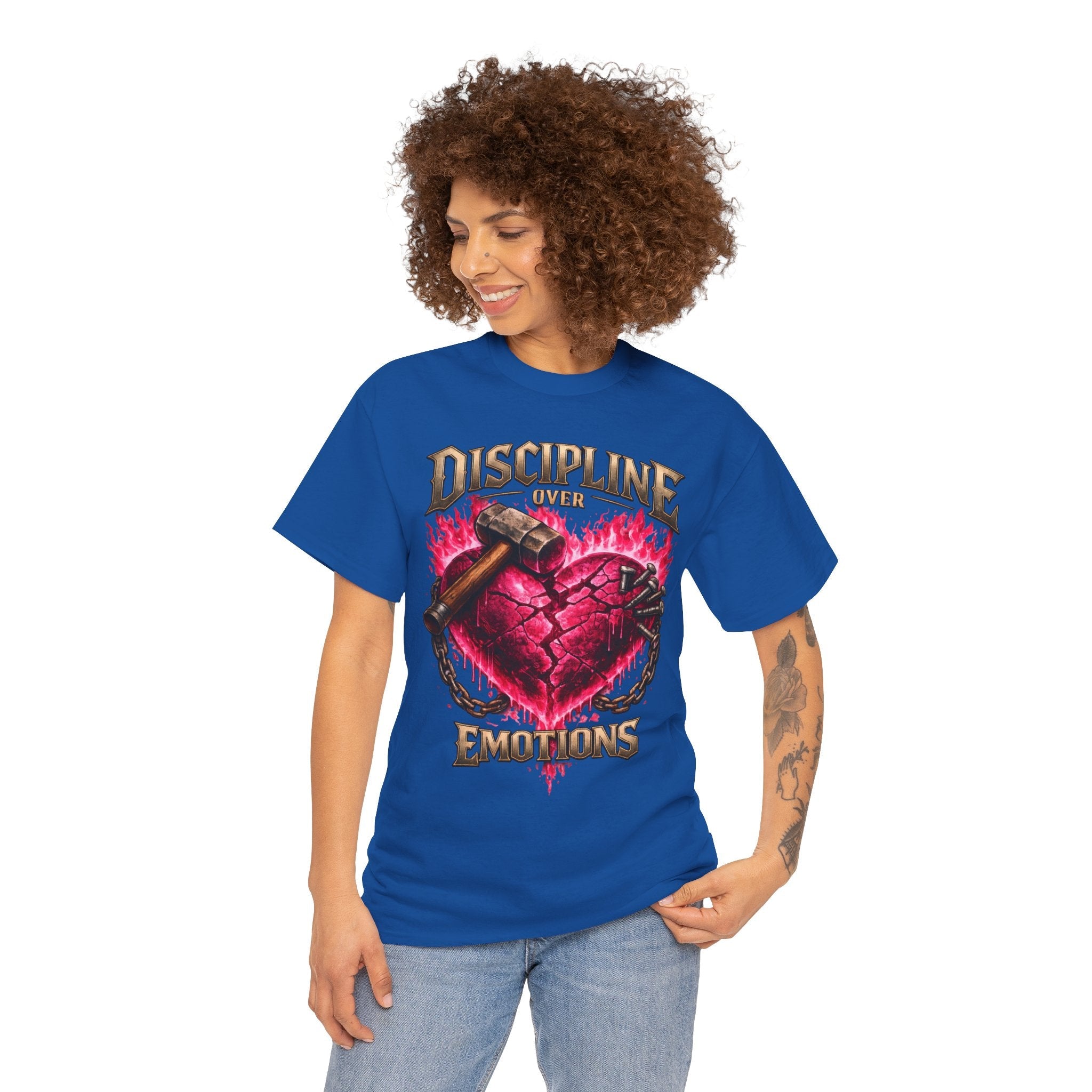 Adult Discipline Over Emotions Graphic T-Shirt (Hot Pink Heart)