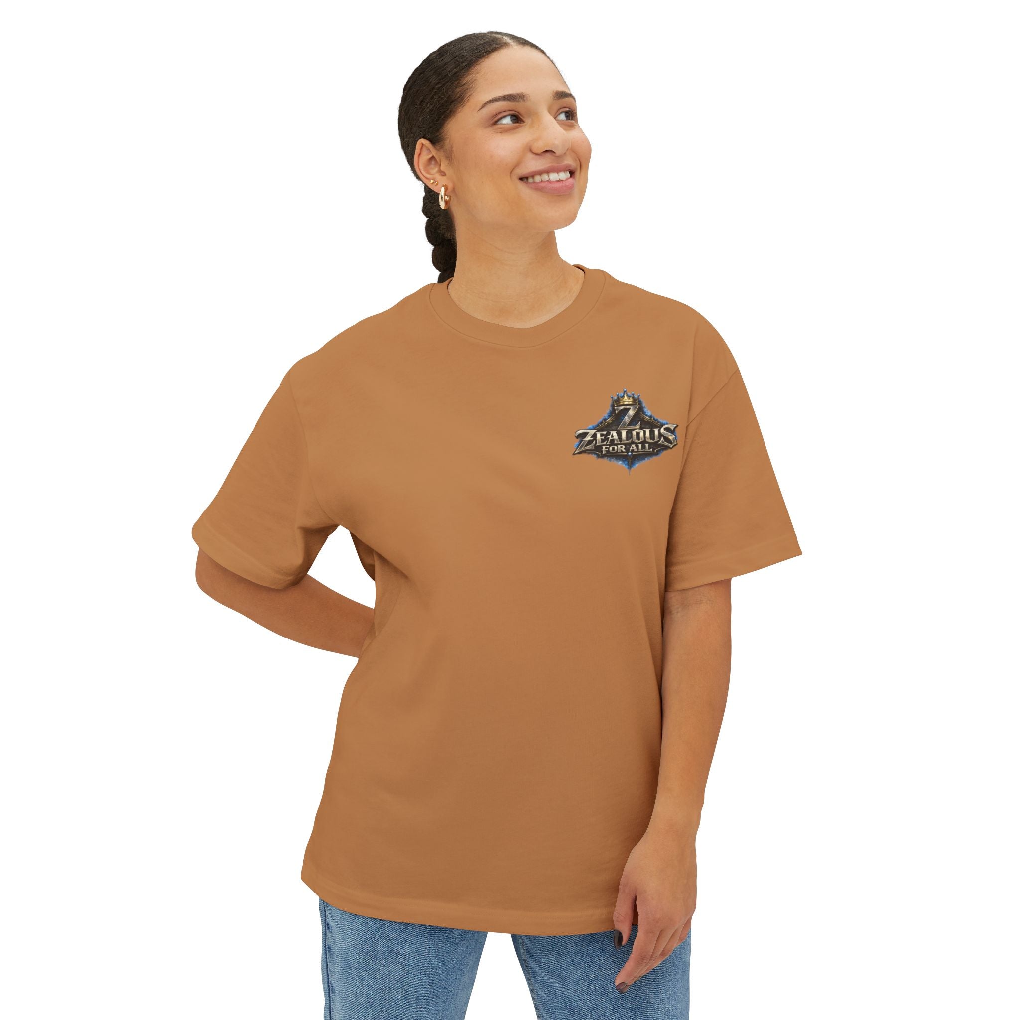 Adult *Oversized* Discipline Over Emotions (Back) Graphic Tee (Blue Heart) Printify