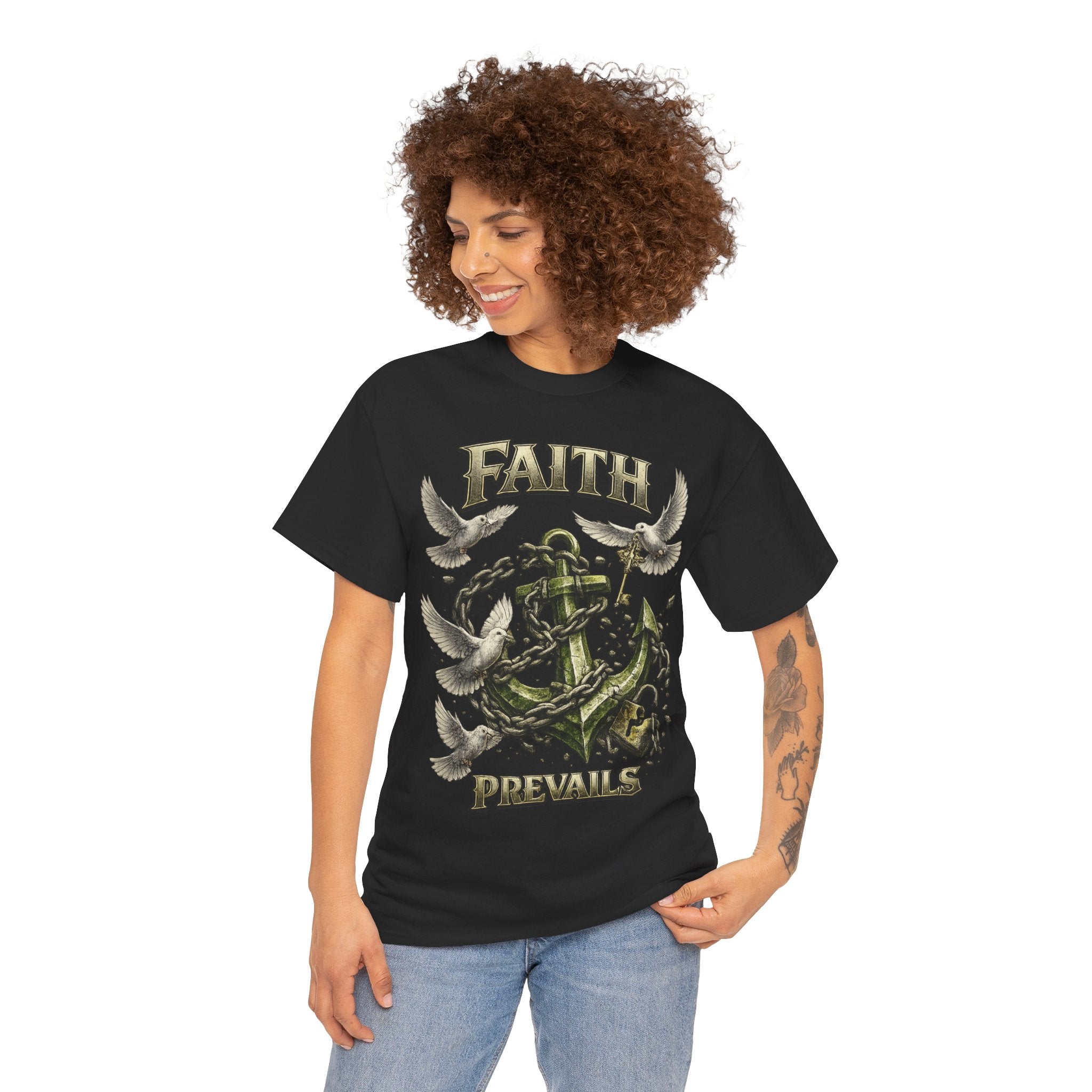 Adult Faith Prevails Anchor T-Shirt (Green Anchor) Printify