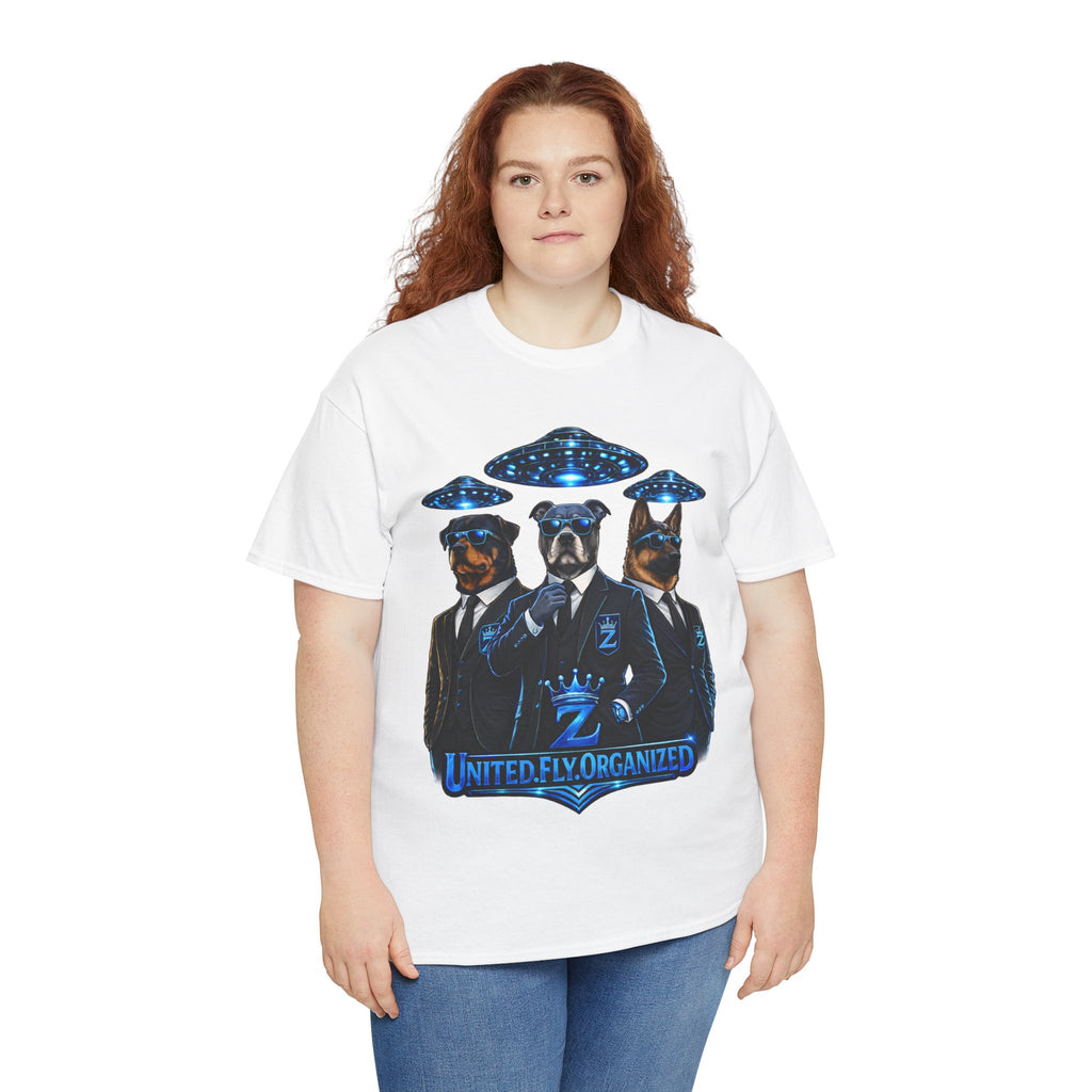 Adult "United. Fly. Organized." Graphic Tee (Blue) Printify