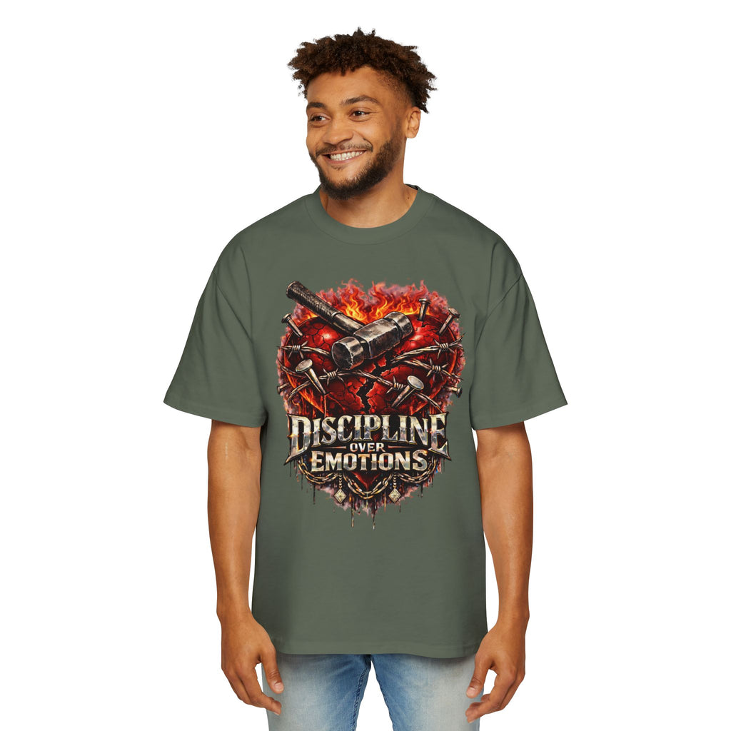 Oversized Discipline Over Emotions Graphic Tee (Front Red Heart) Printify