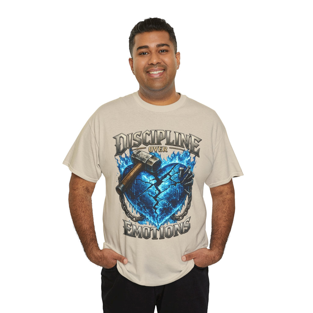 Discipline Over Emotions Graphic T-Shirt (Blue Heart) Printify