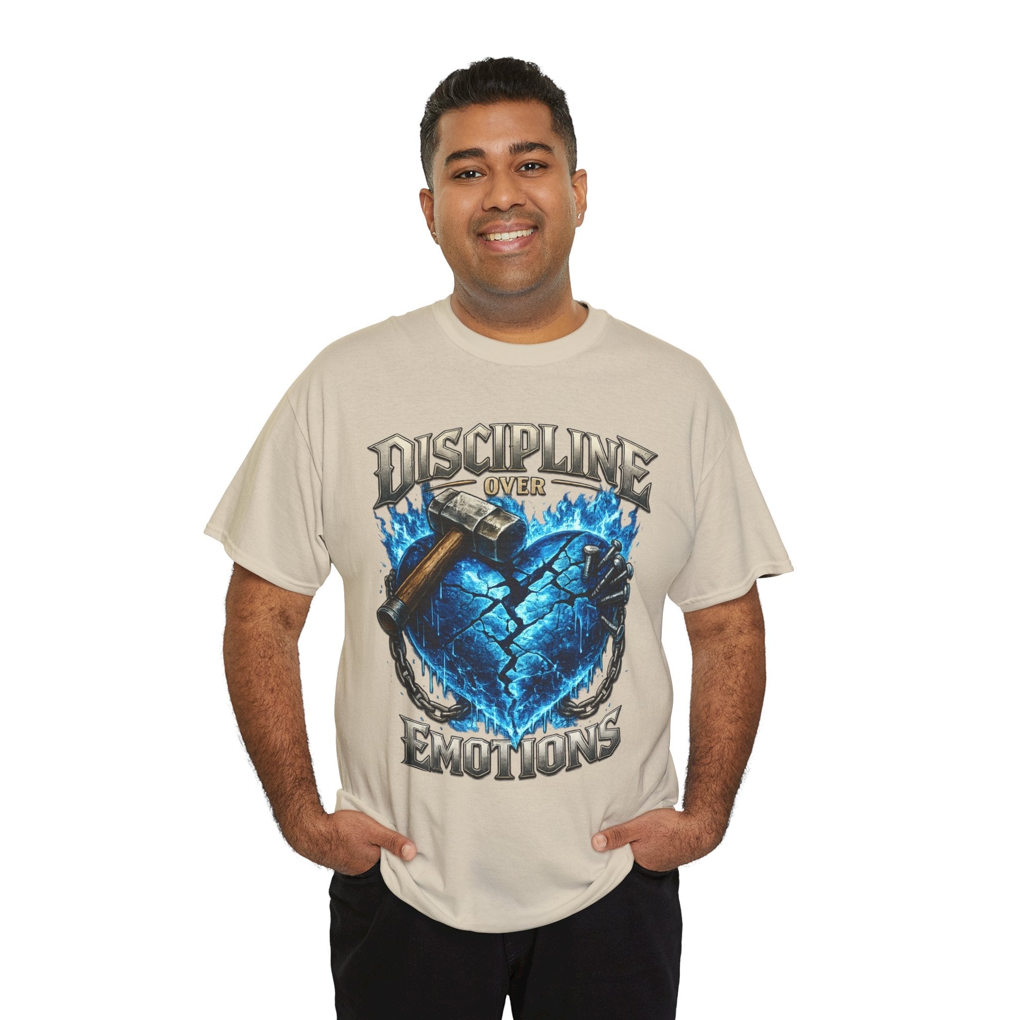 Discipline Over Emotions Graphic T-Shirt (Blue Heart) Printify