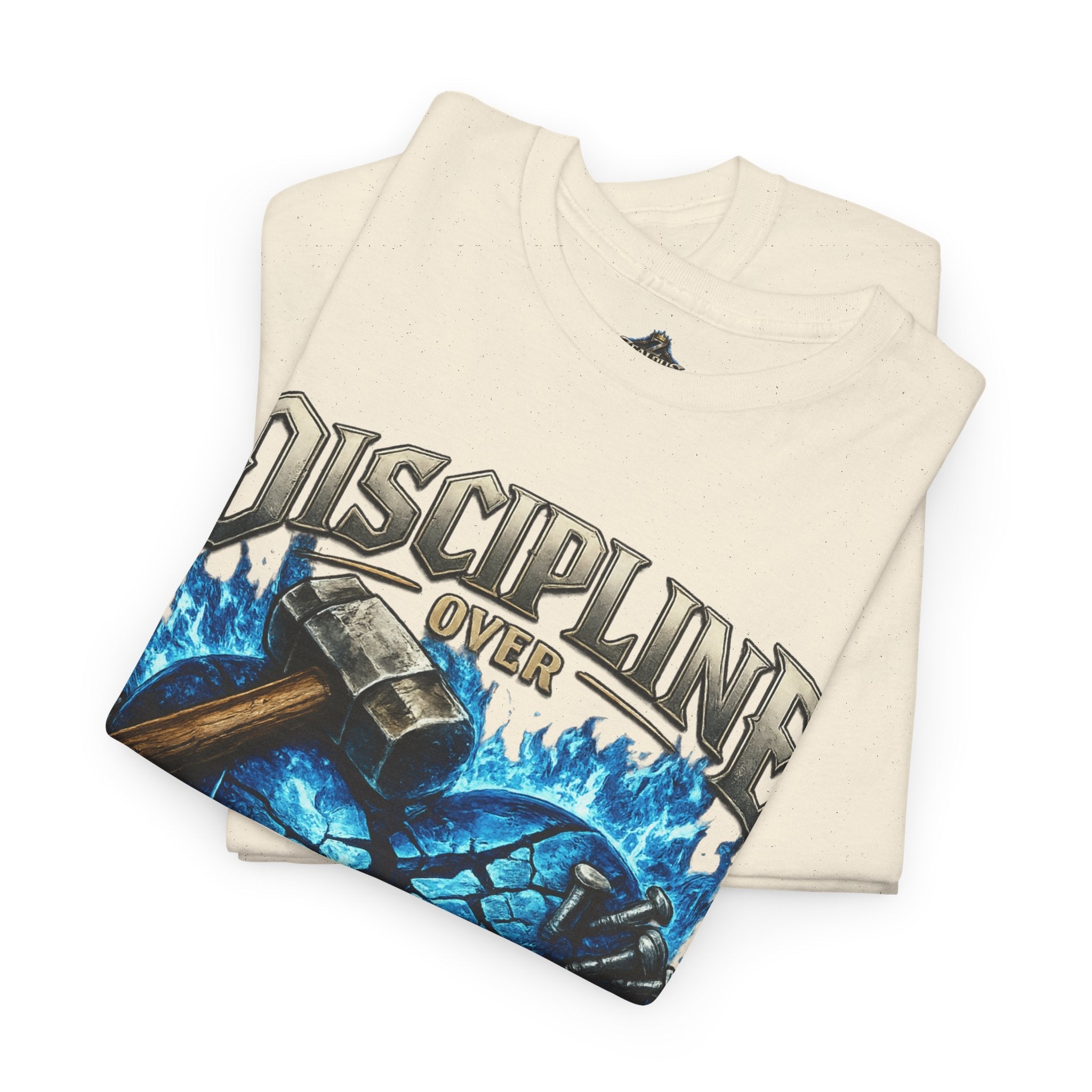 Discipline Over Emotions Graphic T-Shirt (Blue Heart) Printify