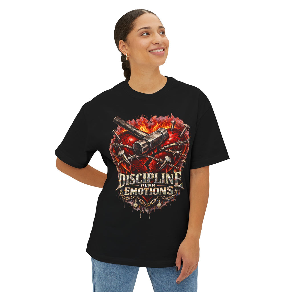 Adult *Oversized* Discipline Over Emotions Graphic Tee (Red Heart) - Zealous For All
