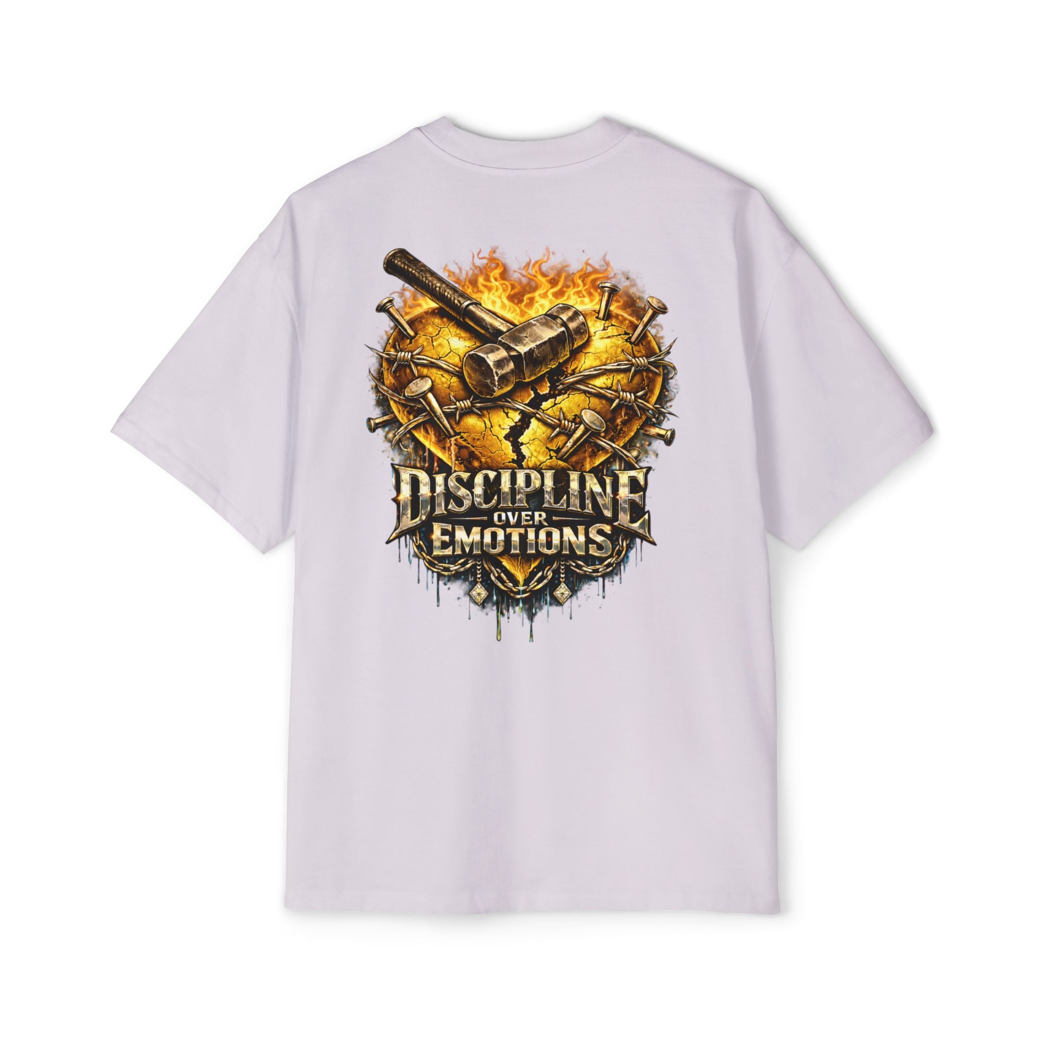 Oversized Discipline Over Emotions (Back) Graphic Tee (Gold Heart) Printify