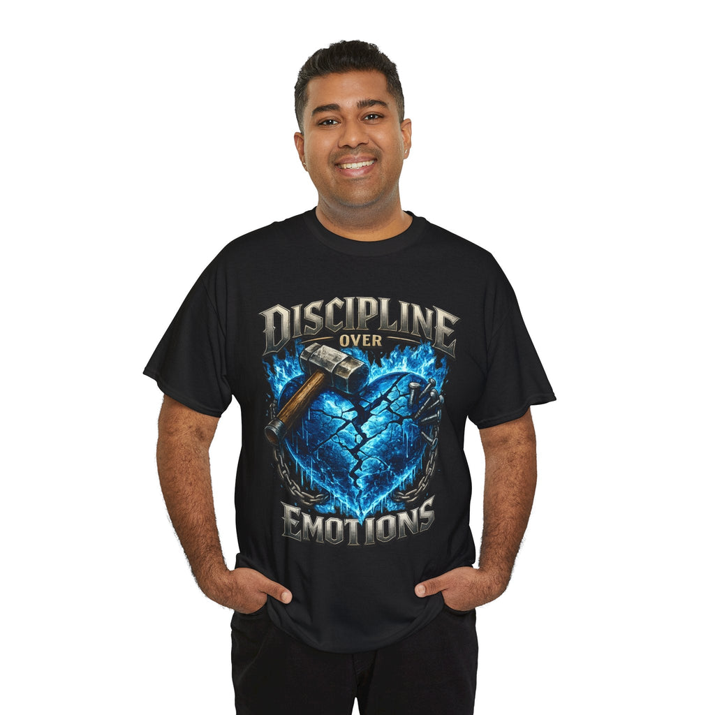 Discipline Over Emotions Graphic T-Shirt (Blue Heart) Printify