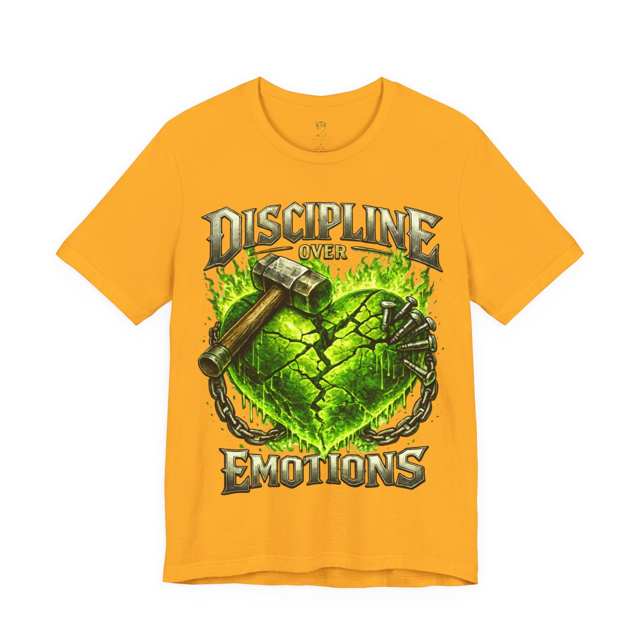 Discipline Over Emotions Premium Graphic T-Shirt (Lime Green Heart) Printify