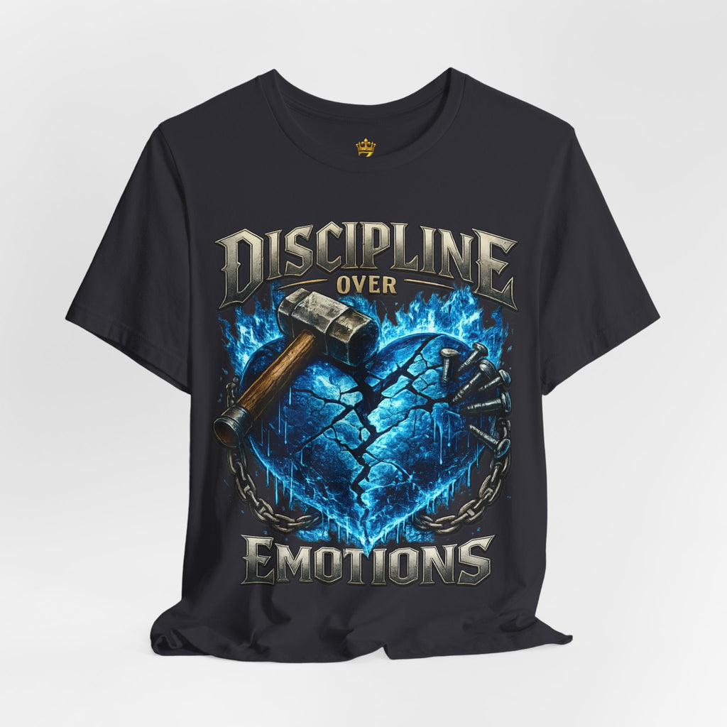 Discipline Over Emotions Premium Graphic T-Shirt (Blue Heart) Printify