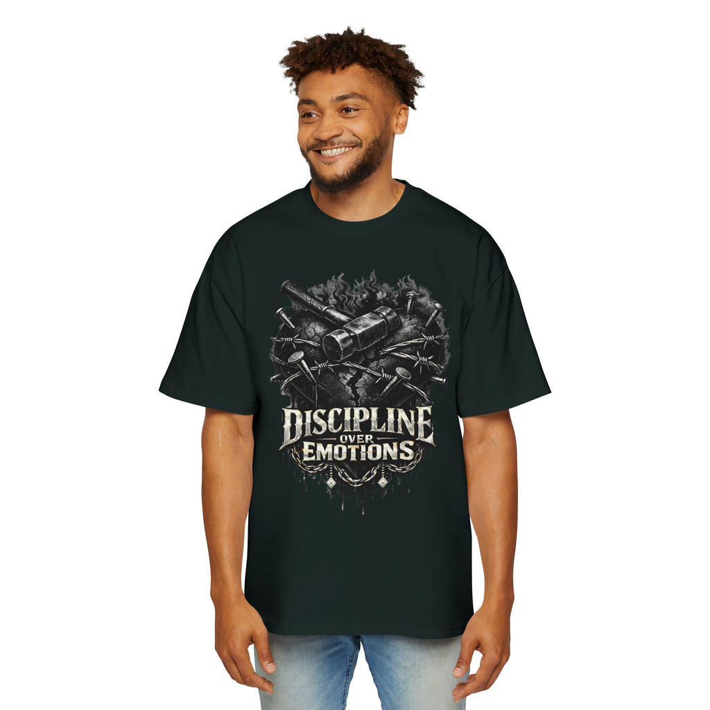 Oversized Discipline Over Emotions Graphic Tee (Black Heart) Printify