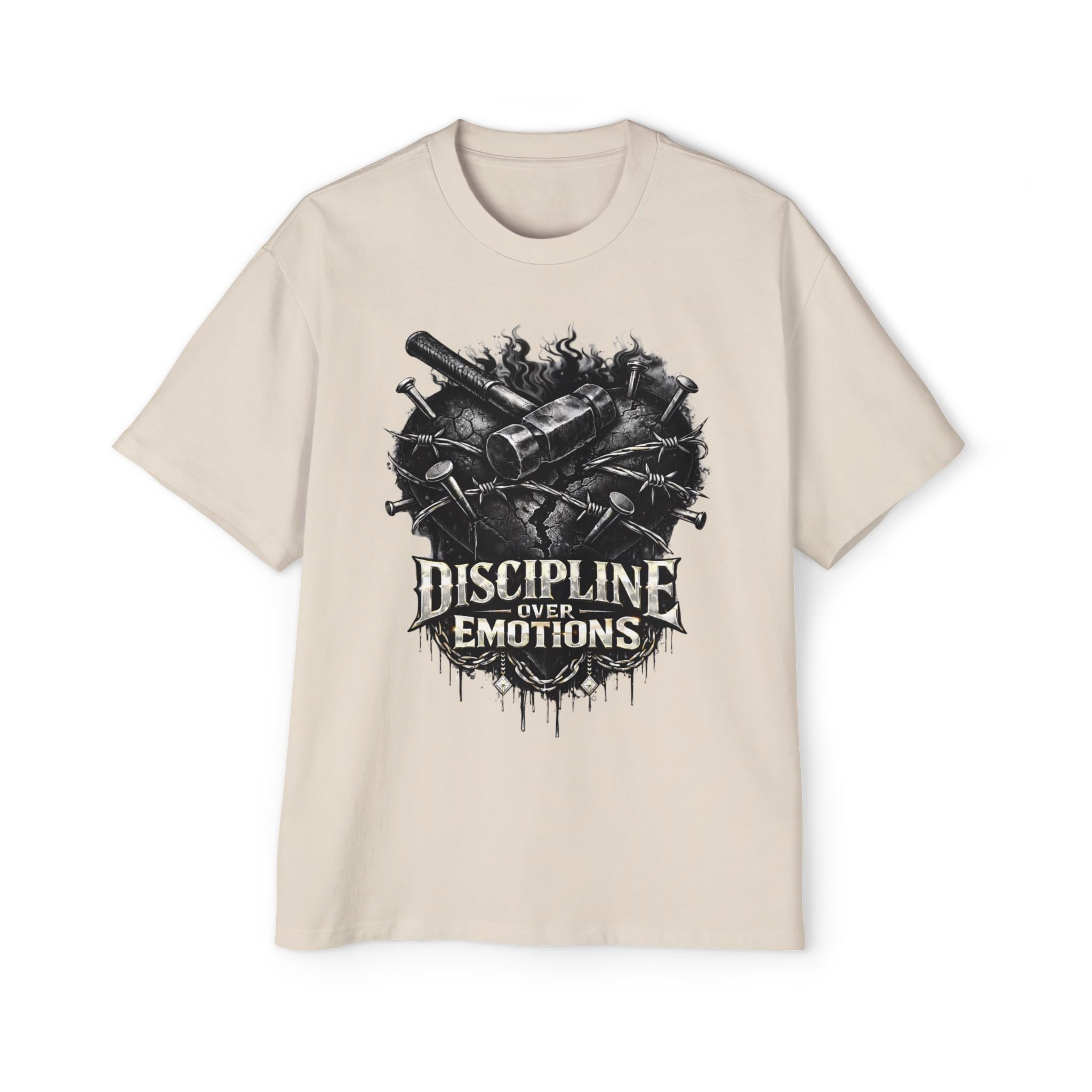 Oversized Discipline Over Emotions Graphic Tee (Black Heart) Printify