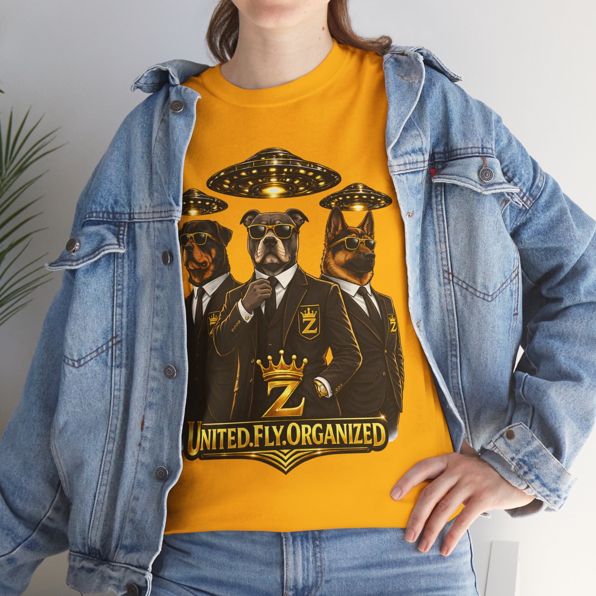 Adult "United. Fly. Organized." Graphic Tee (Gold) Printify