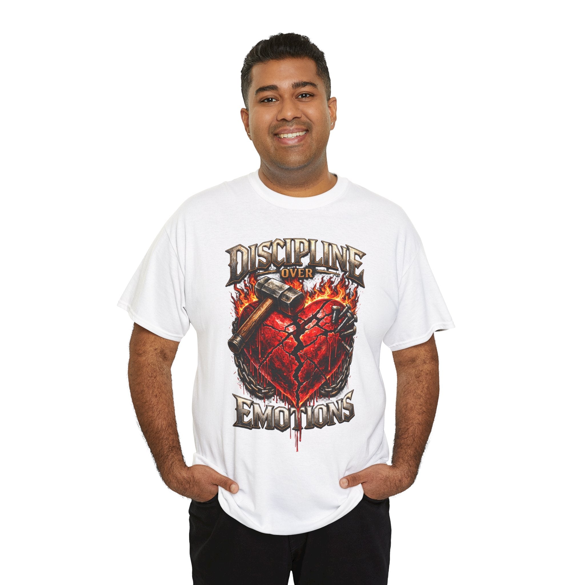 Discipline Over Emotions Graphic T-Shirt (Red Heart) Printify