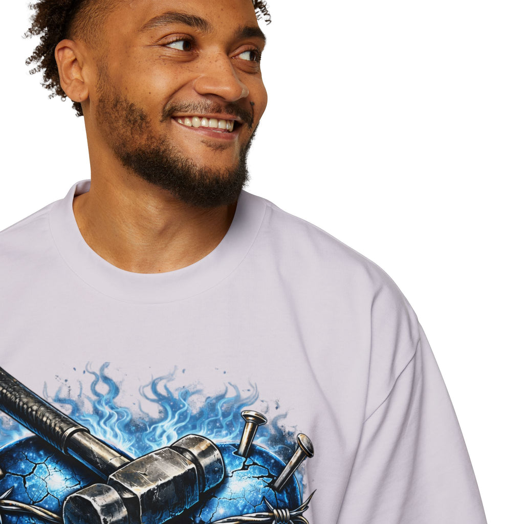 Oversized Discipline Over Emotions Graphic T-Shirt (Blue Heart) Printify