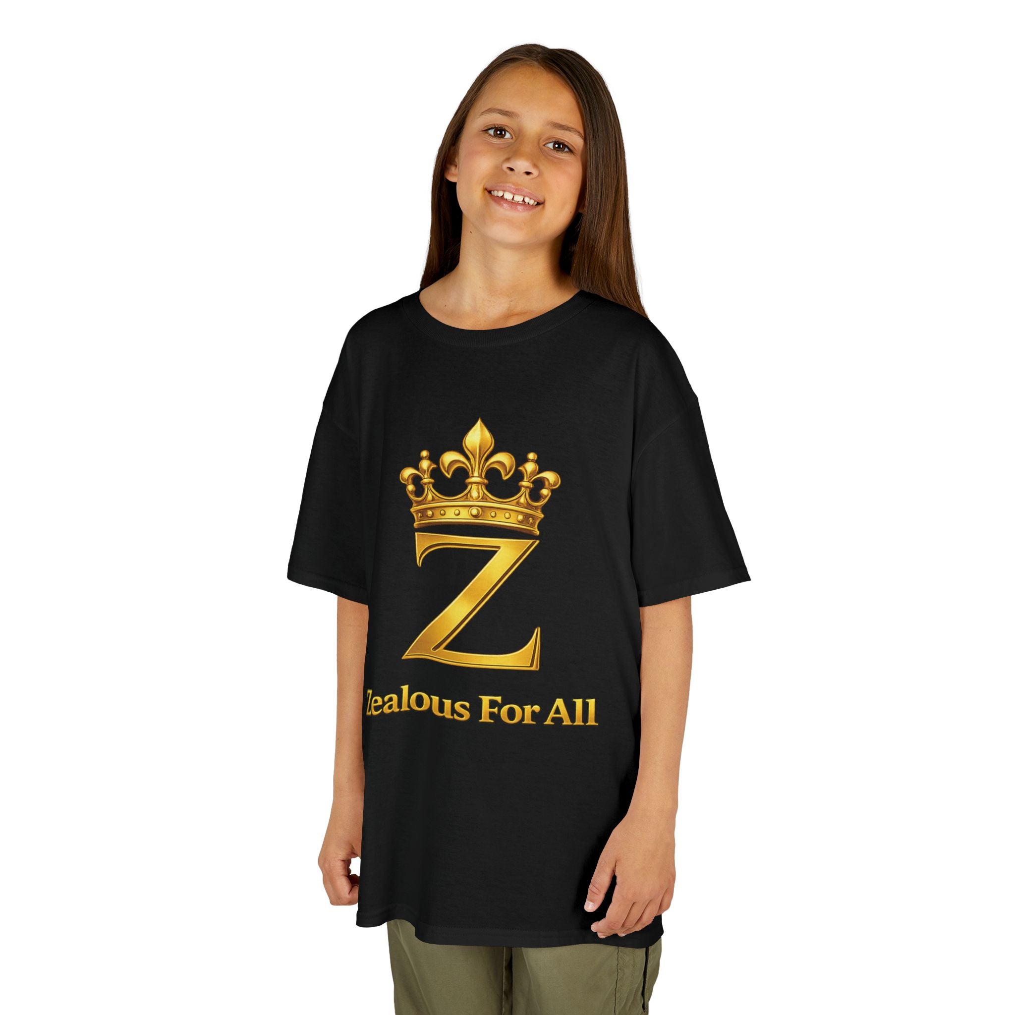 First Kids Zealous For All T-Shirt Drop 01 — Gold Logo Kids Tee Printify