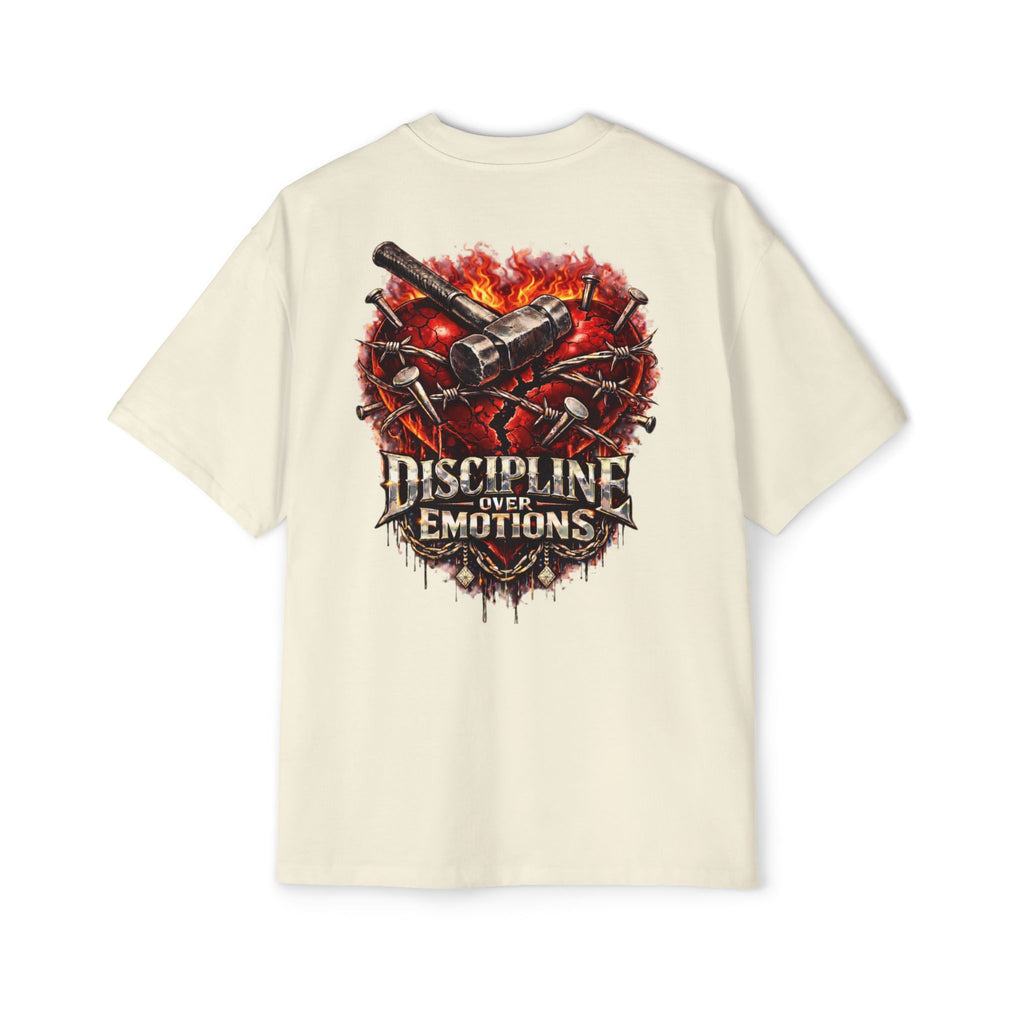 Oversized Discipline Over Emotions (Back) Graphic Tee (Red Heart) Printify