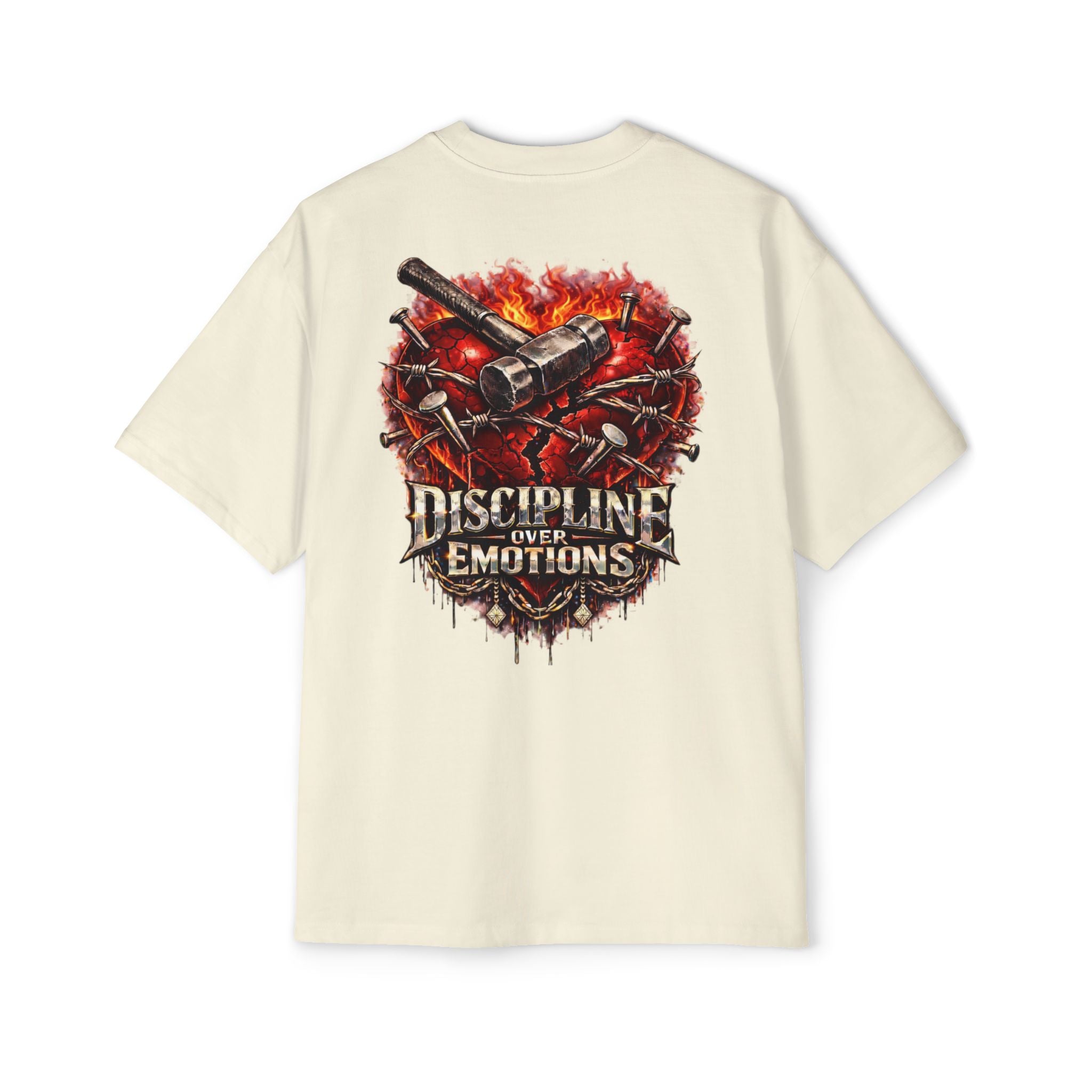 Oversized Discipline Over Emotions (Back) Graphic Tee (Red Heart) Printify