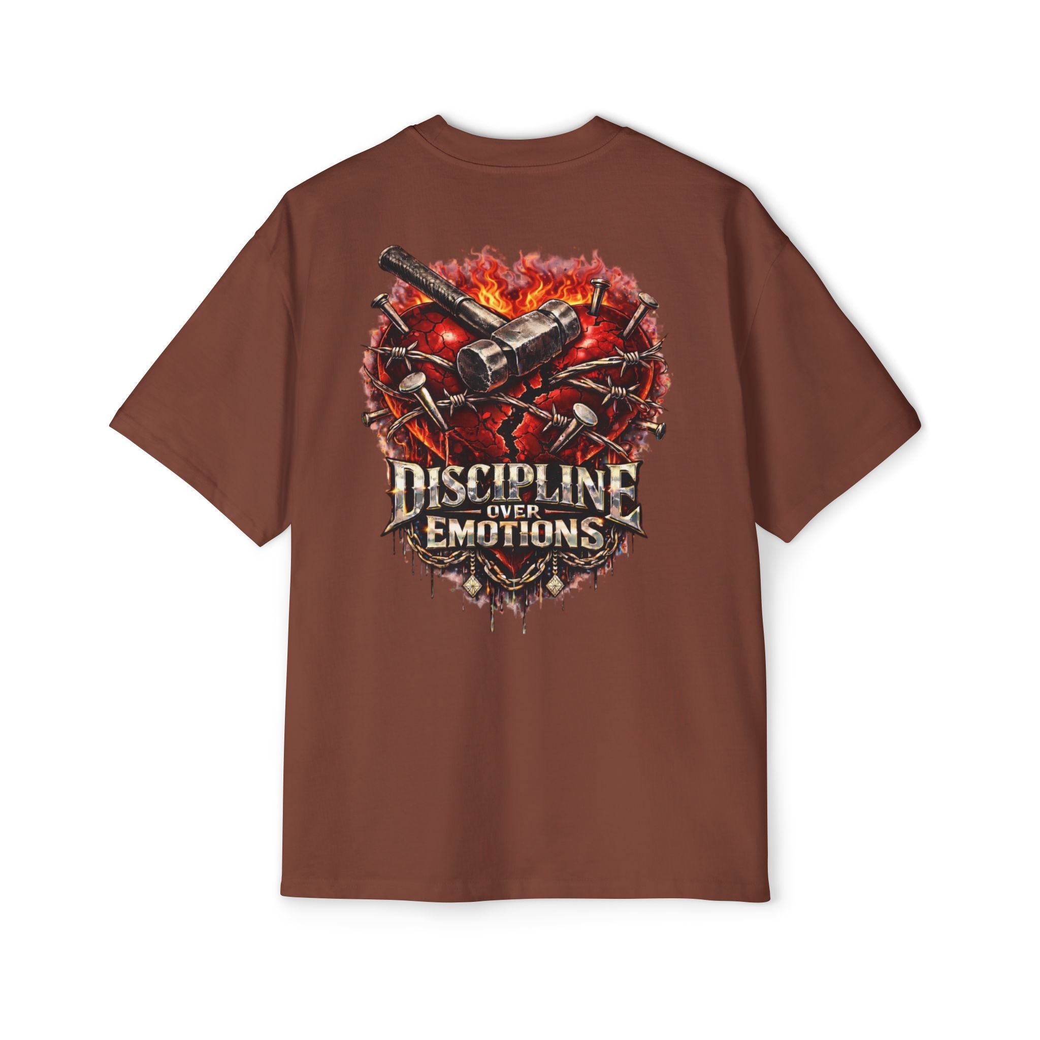 Oversized Discipline Over Emotions (Back) Graphic Tee (Red Heart) Printify