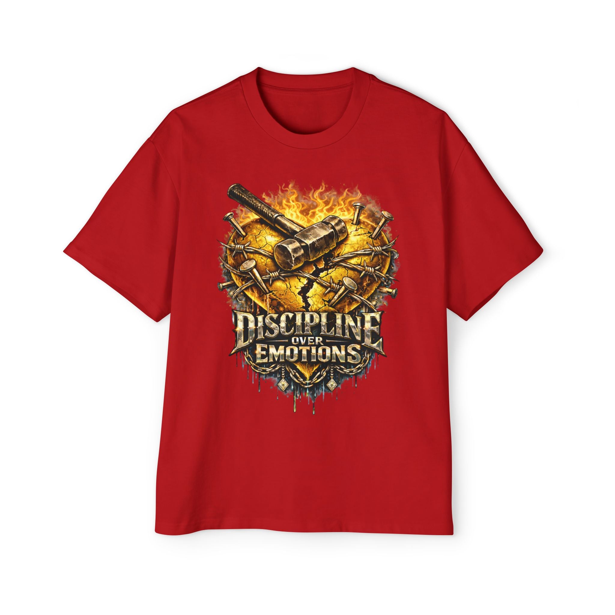 Oversized Discipline Over Emotions Graphic Tee (Gold Heart) Printify