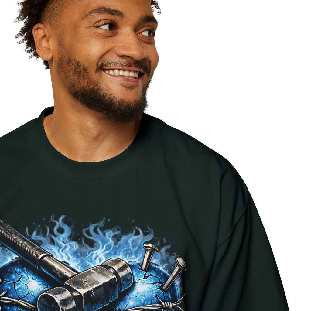 Oversized Discipline Over Emotions Graphic T-Shirt (Blue Heart) Printify