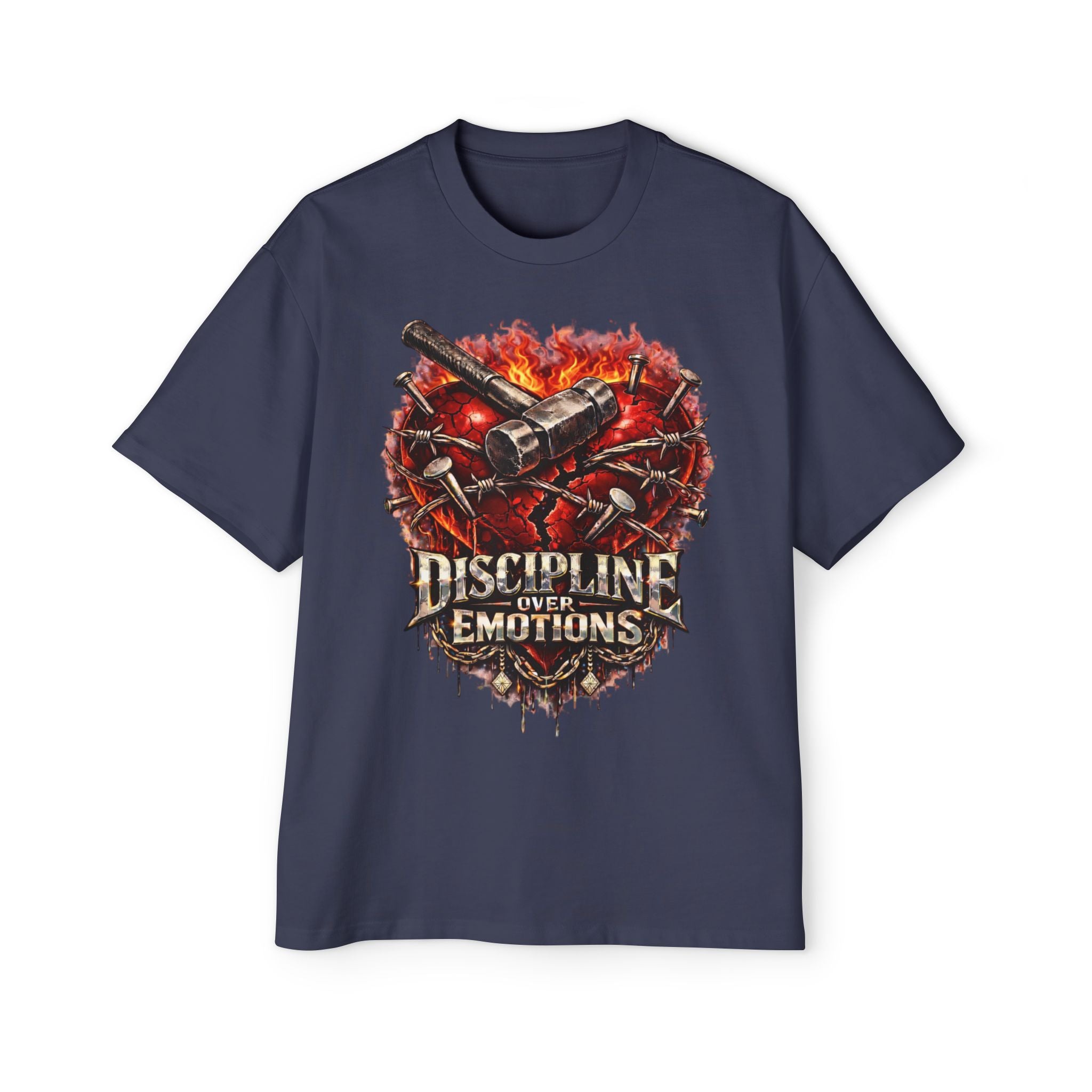 Oversized Discipline Over Emotions Graphic Tee (Front Red Heart) Printify