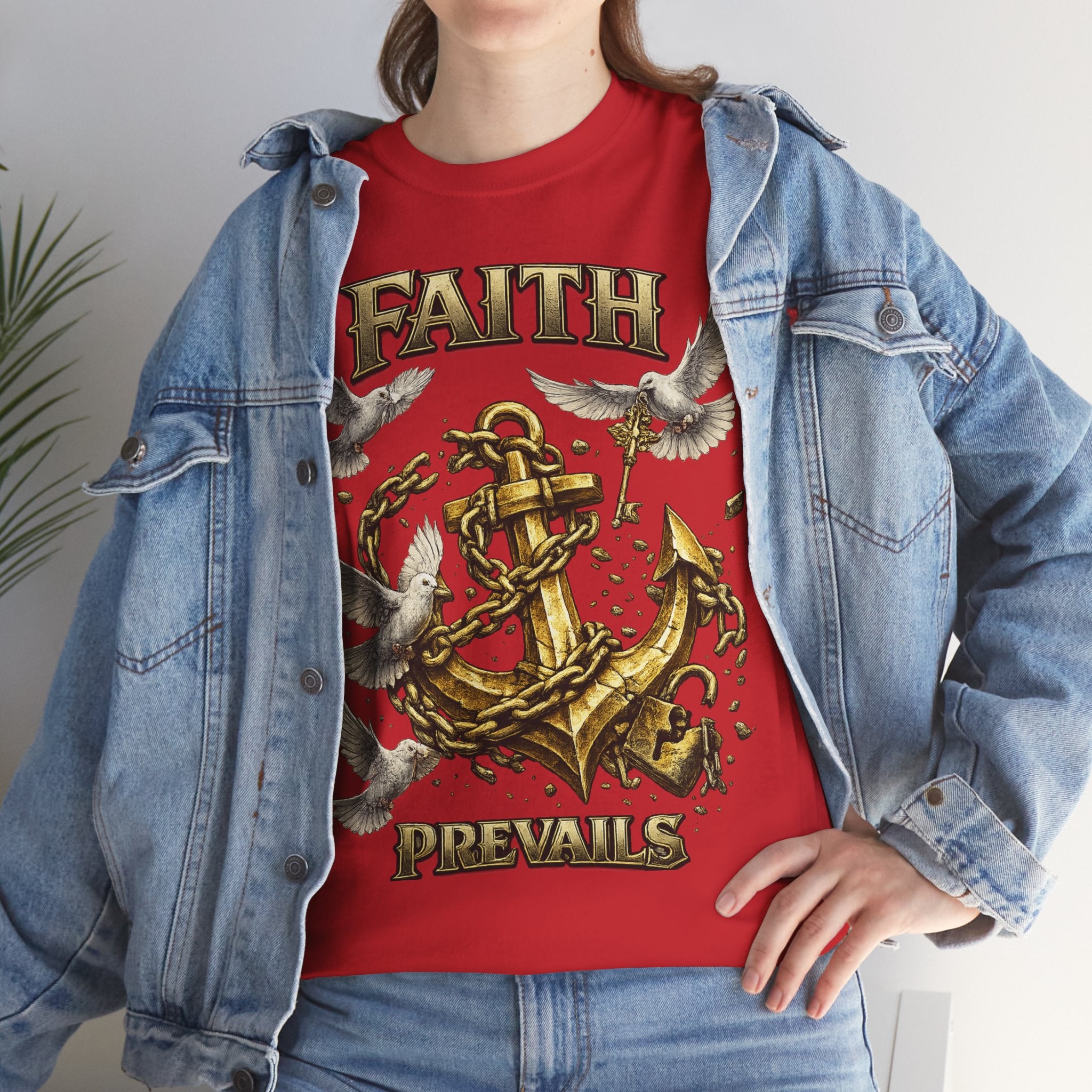 Adult Faith Prevails Anchor T-Shirt (Gold Anchor) Printify