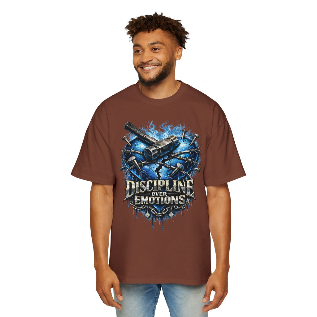 Oversized Discipline Over Emotions Graphic T-Shirt (Blue Heart) Printify