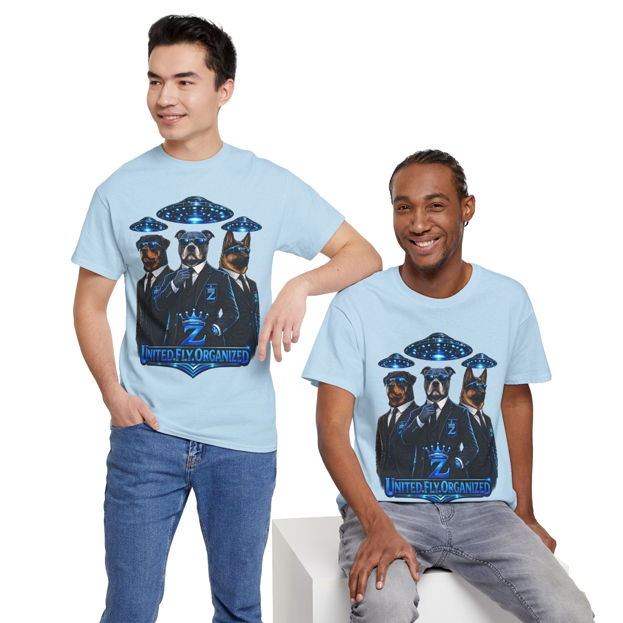 Adult "United. Fly. Organized." Graphic Tee (Blue) Printify