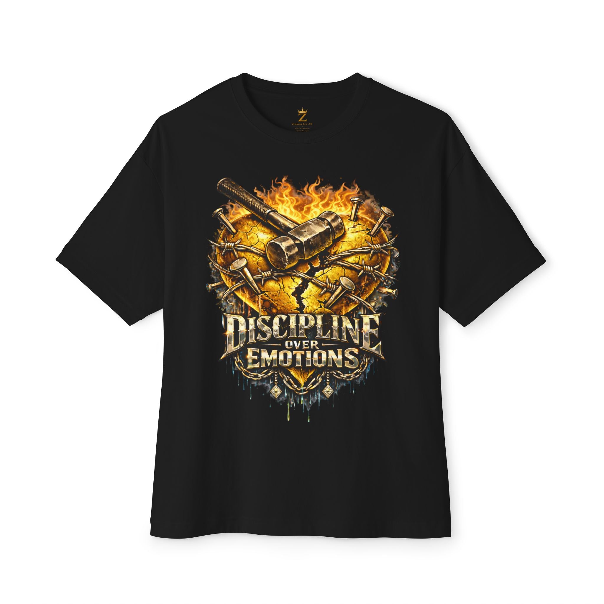 Adult *Oversized* Discipline Over Emotions Graphic Tee (Gold Heart) - Zealous For All