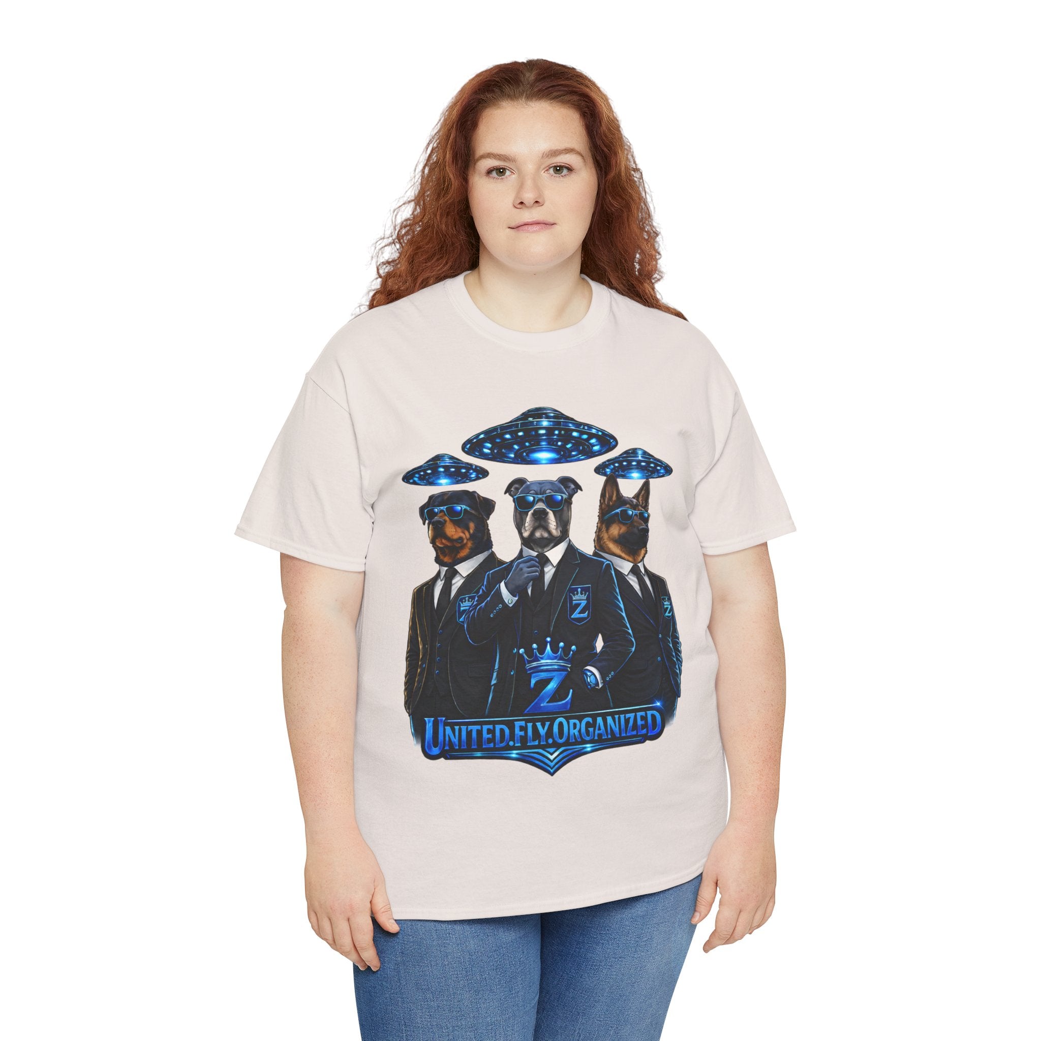 Adult "United. Fly. Organized." Graphic Tee (Blue) Printify