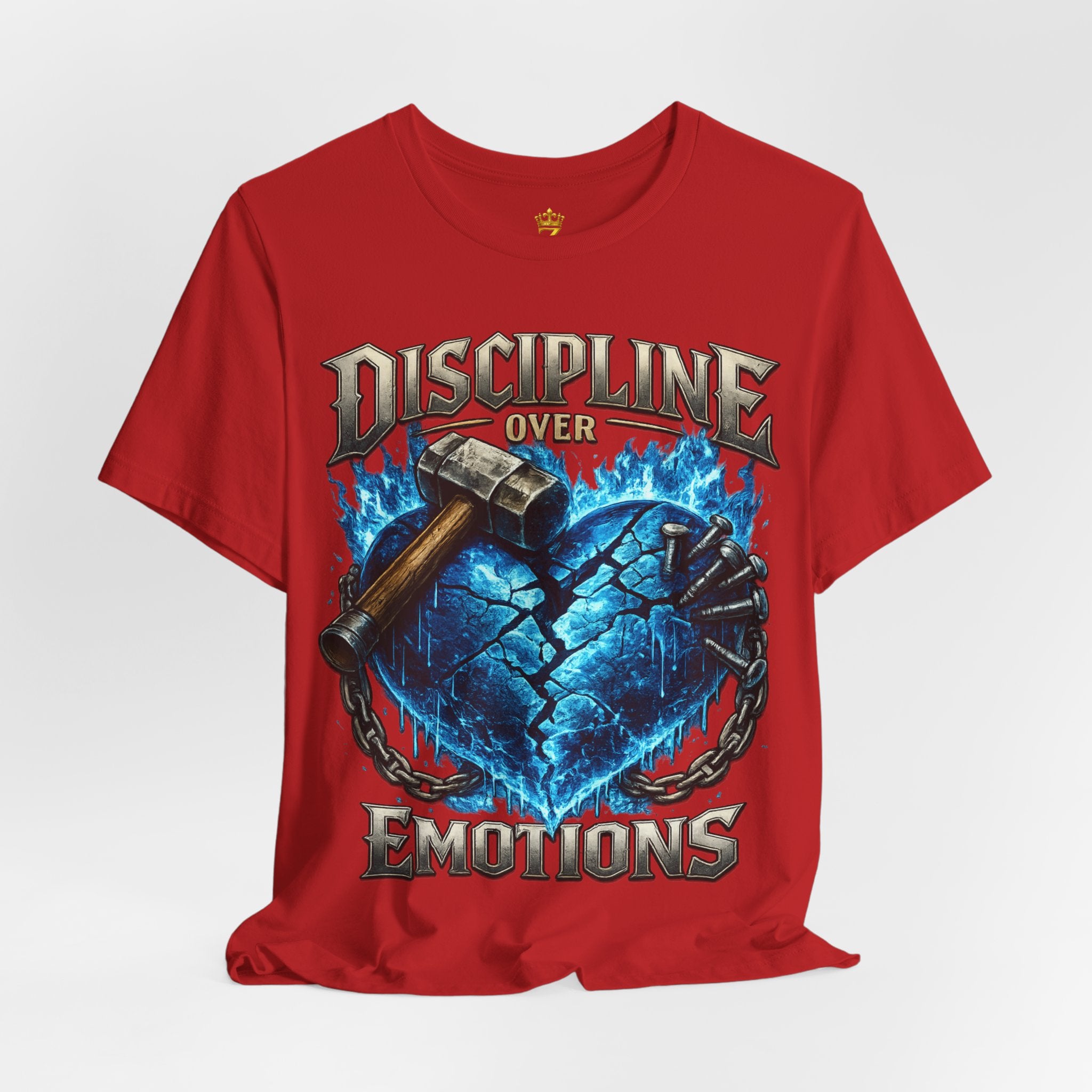 Discipline Over Emotions Premium Graphic T-Shirt (Blue Heart) Printify