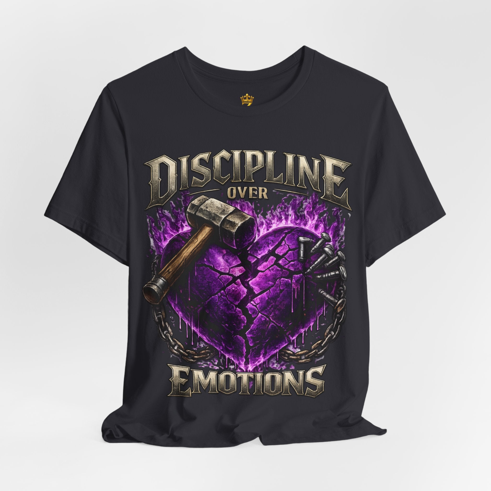 Discipline Over Emotions Premium Graphic T-Shirt (Purple Heart) Printify