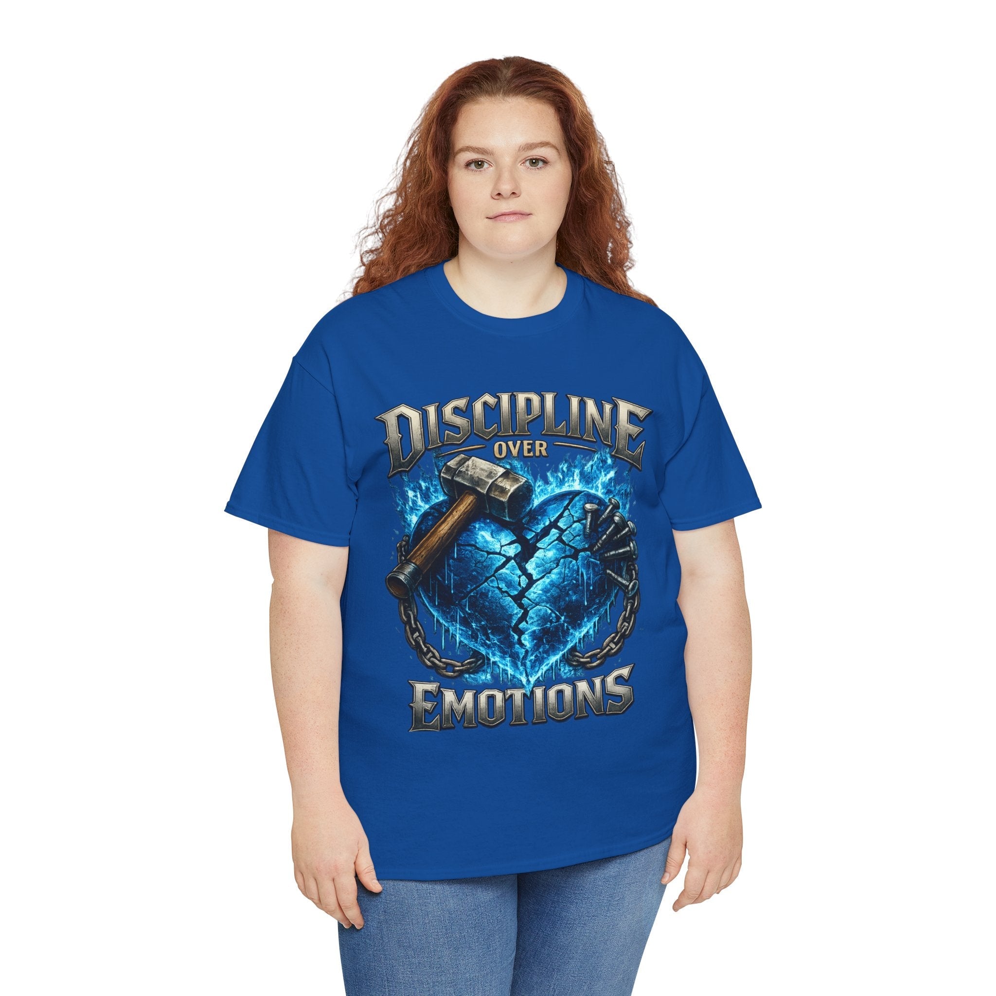 Discipline Over Emotions Graphic T-Shirt (Blue Heart) Printify