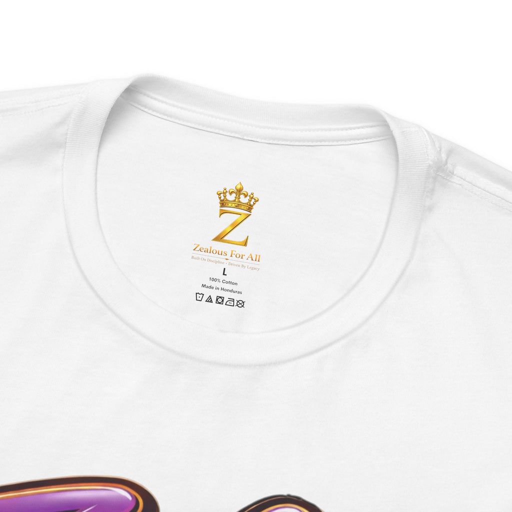 CUSTOM Zealous For All Graphic T-Shirt (Purple & Gold Trim Logo)